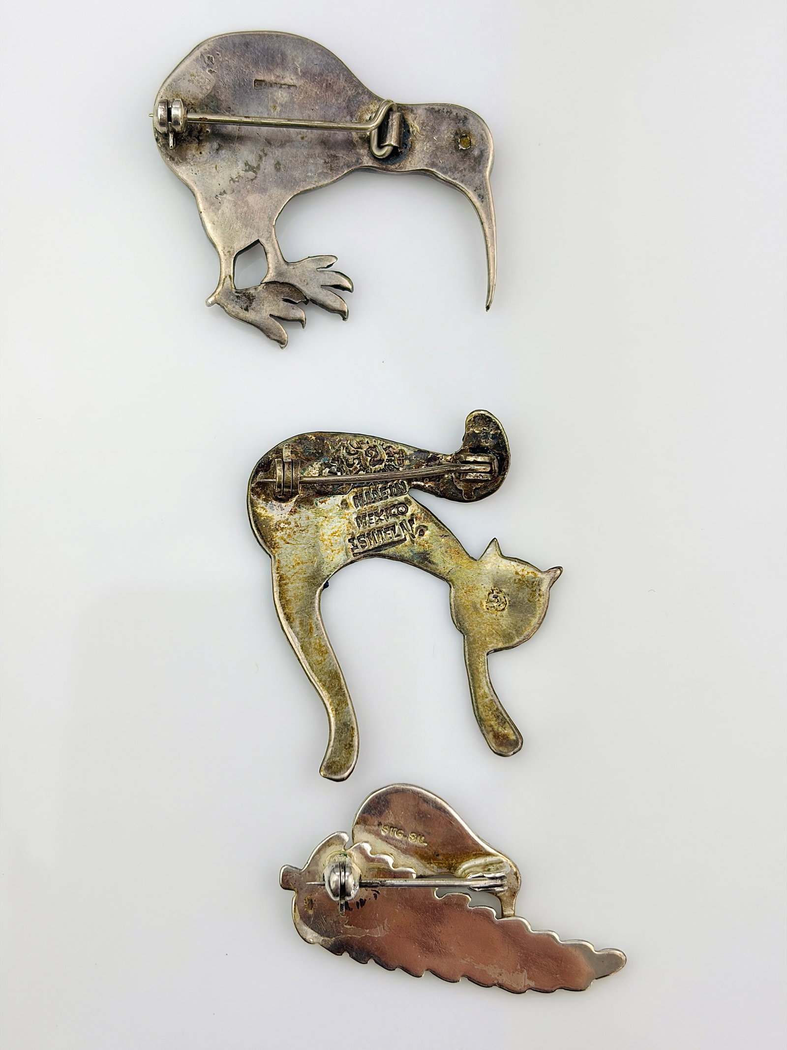MEXICAN SILVER CAT AND 3 SILVER BIRDS - 2