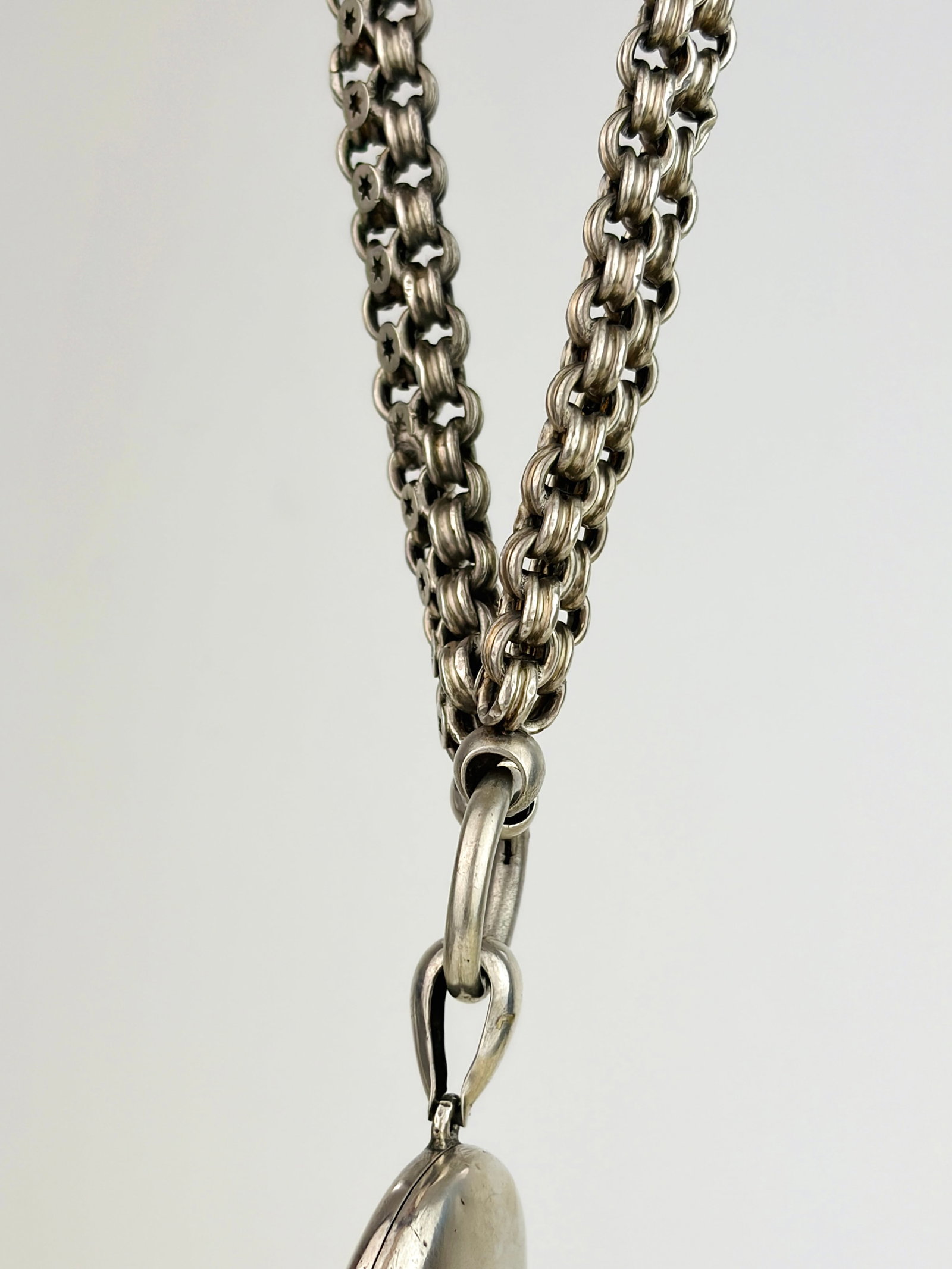 Antique Victorian Era Silver Collar and Bird Locket Necklace - 4