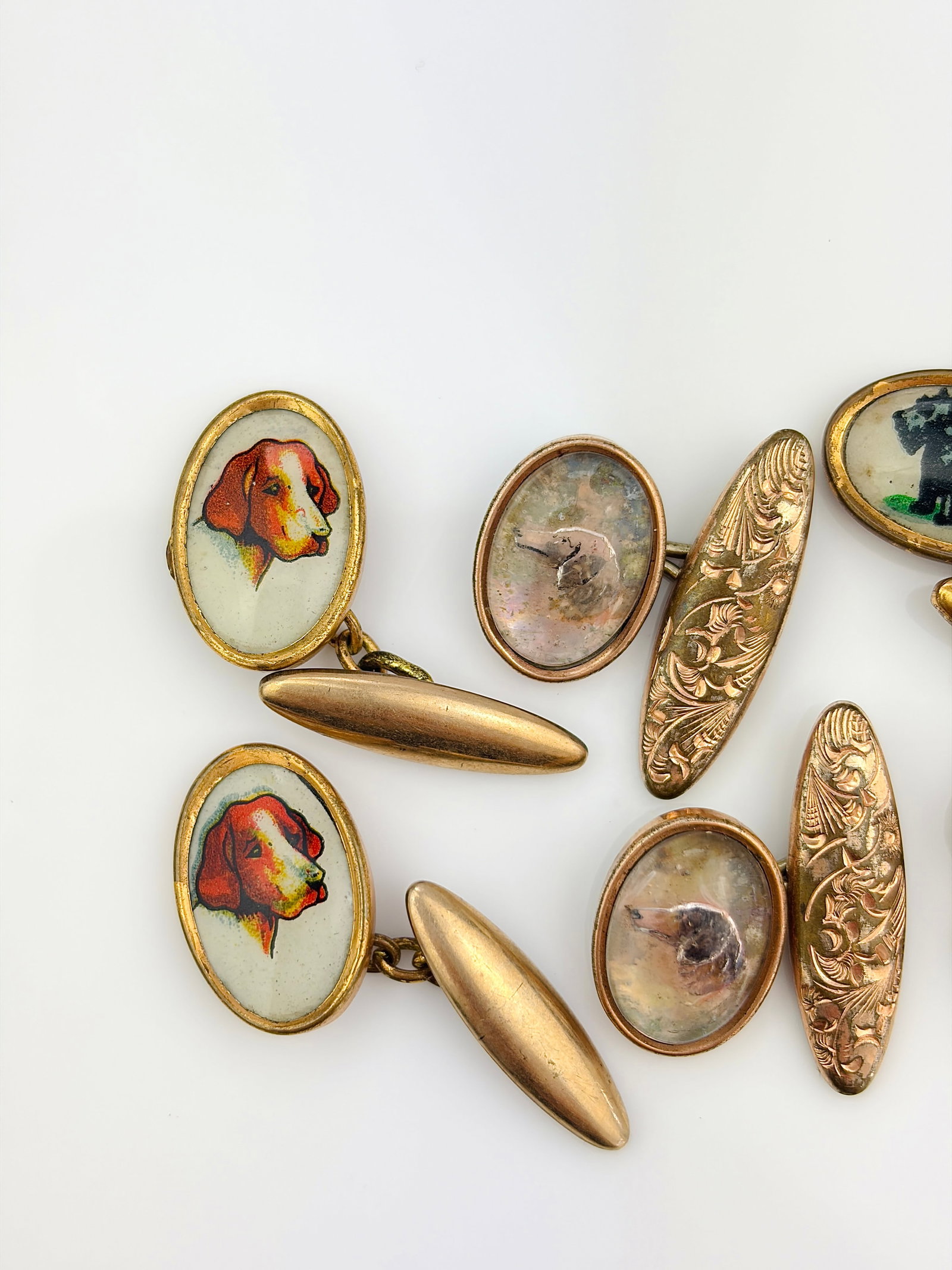 MIXED LOT ANTIQUE AND VINTAGE DOG CUFFLINKS X 3 PAIRS - 2
