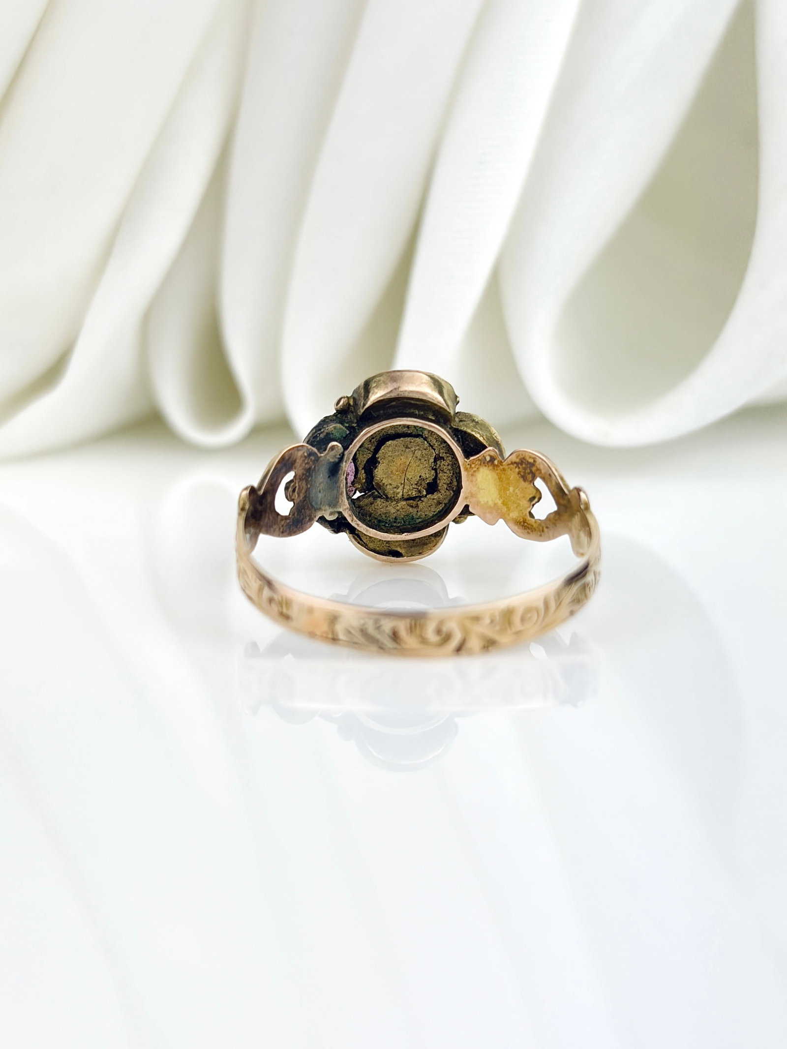 Antique 15ct Yellow Gold Amethyst and Pearl Flower Cluster Ring - 4