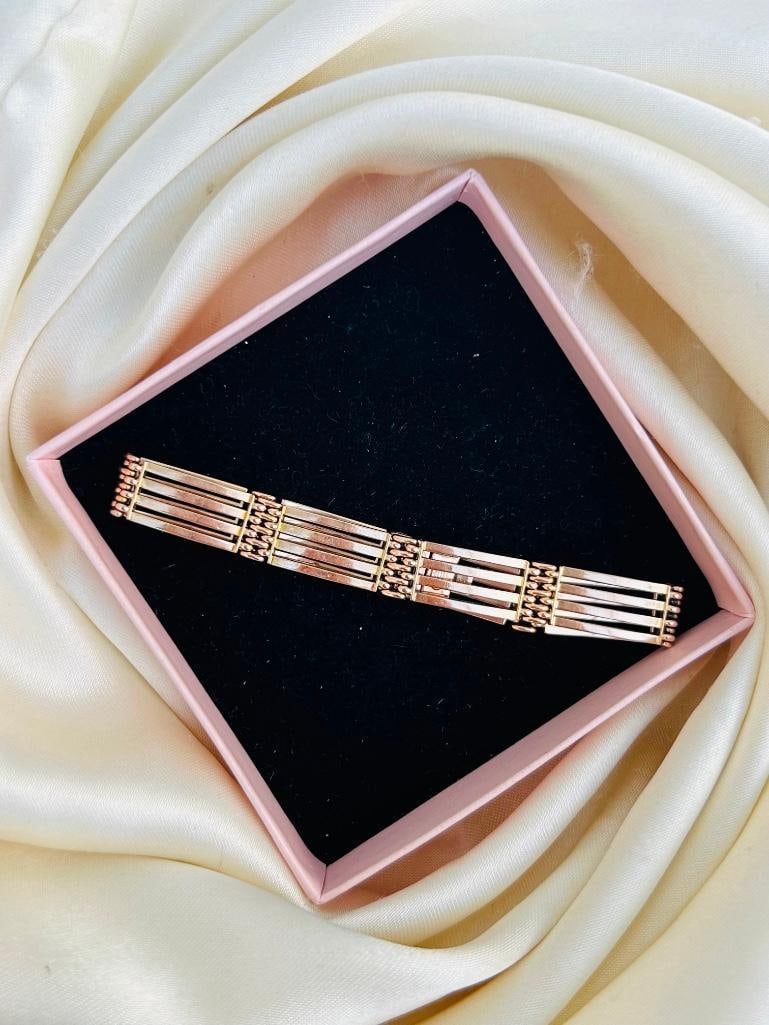 Antique Heavy 15ct Yellow Gold Fancy Gate Bracelet - 3