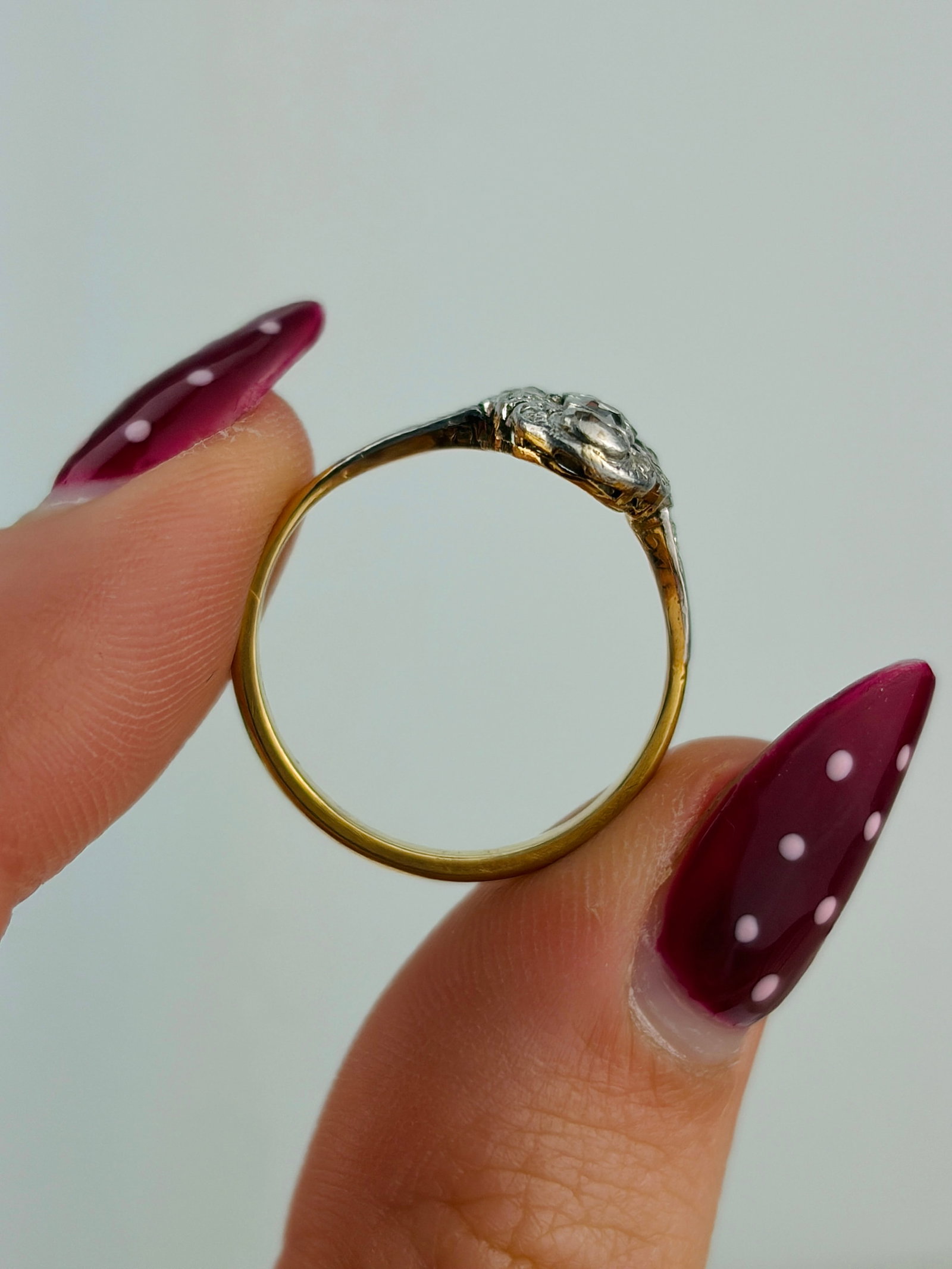 ANTIQUE ART DECO ERA 18CT YELLOW GOLD AND PLATINUM DIAMOND PANEL RING - 5