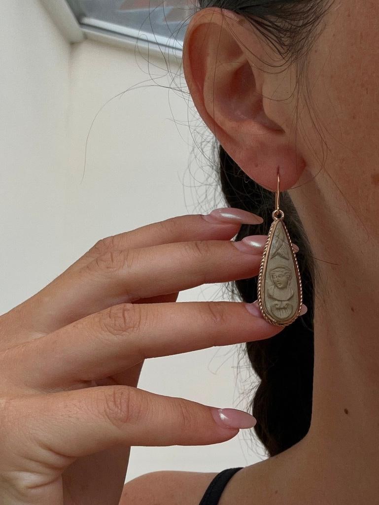 Antique rare cameo drop earrings - 4