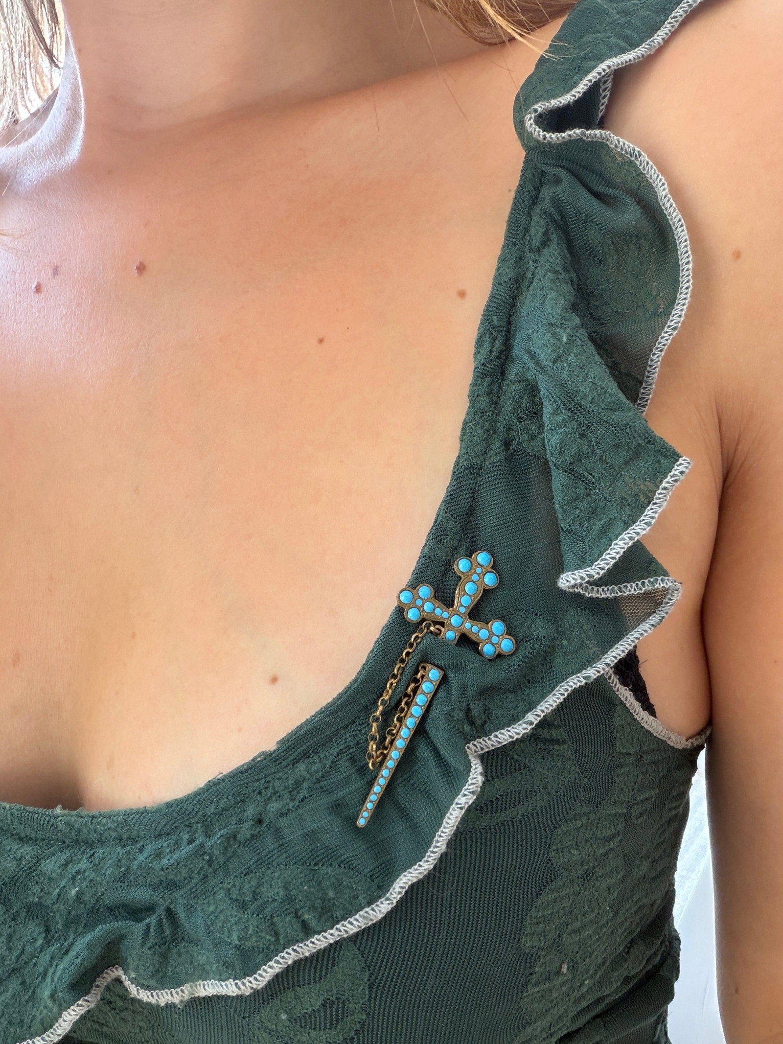 Antique Turquoise Sword Jabot Pin Brooch - 5