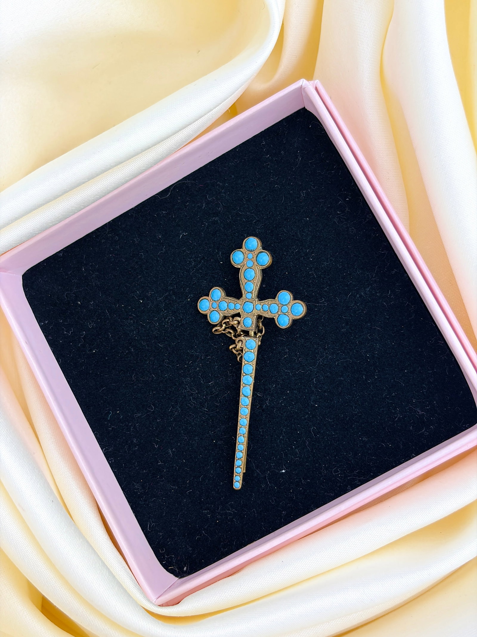 Antique Turquoise Sword Jabot Pin Brooch - 6