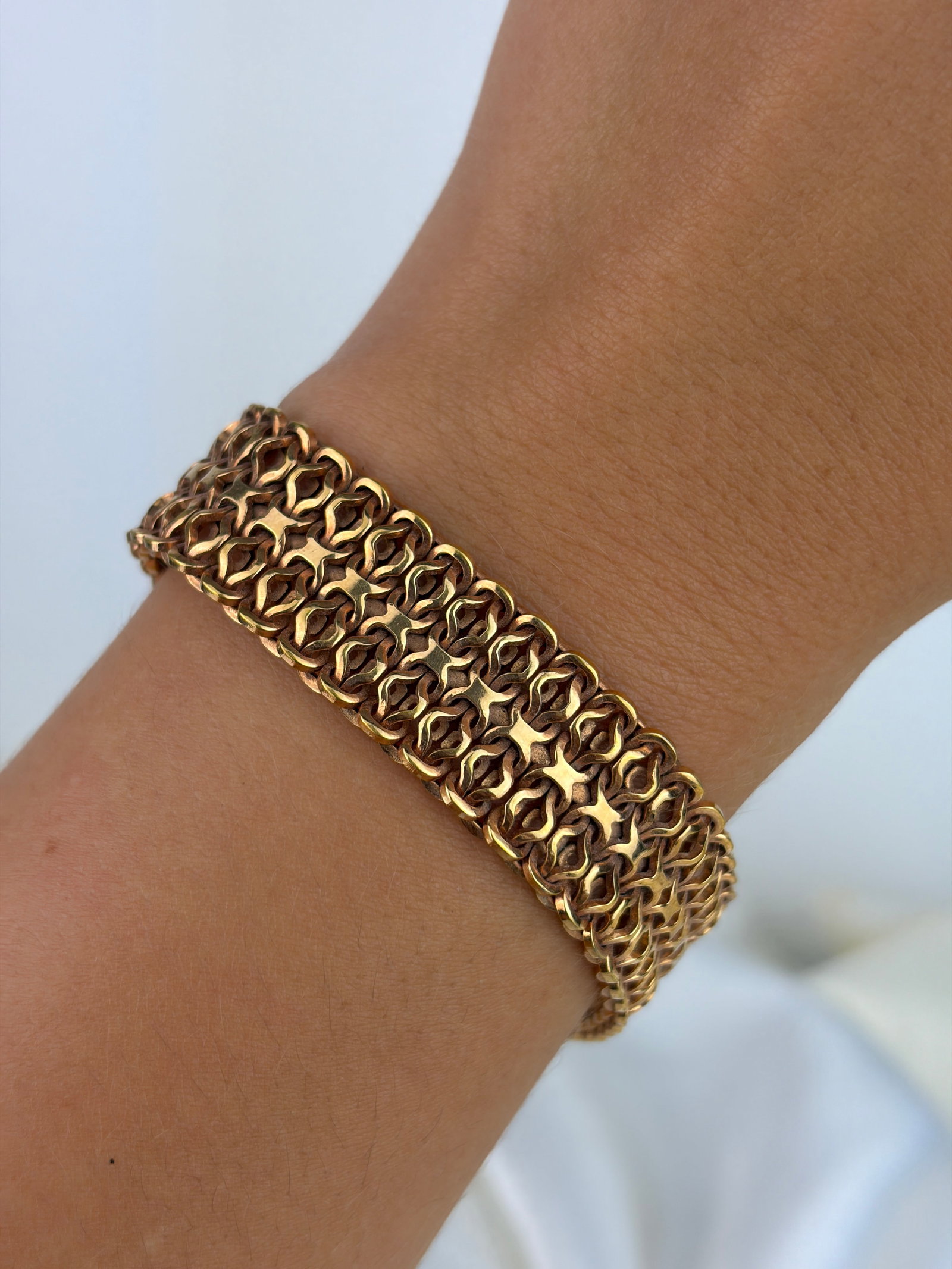 Antique Rolled Gold Chunky Unique Link Bracelet - 6