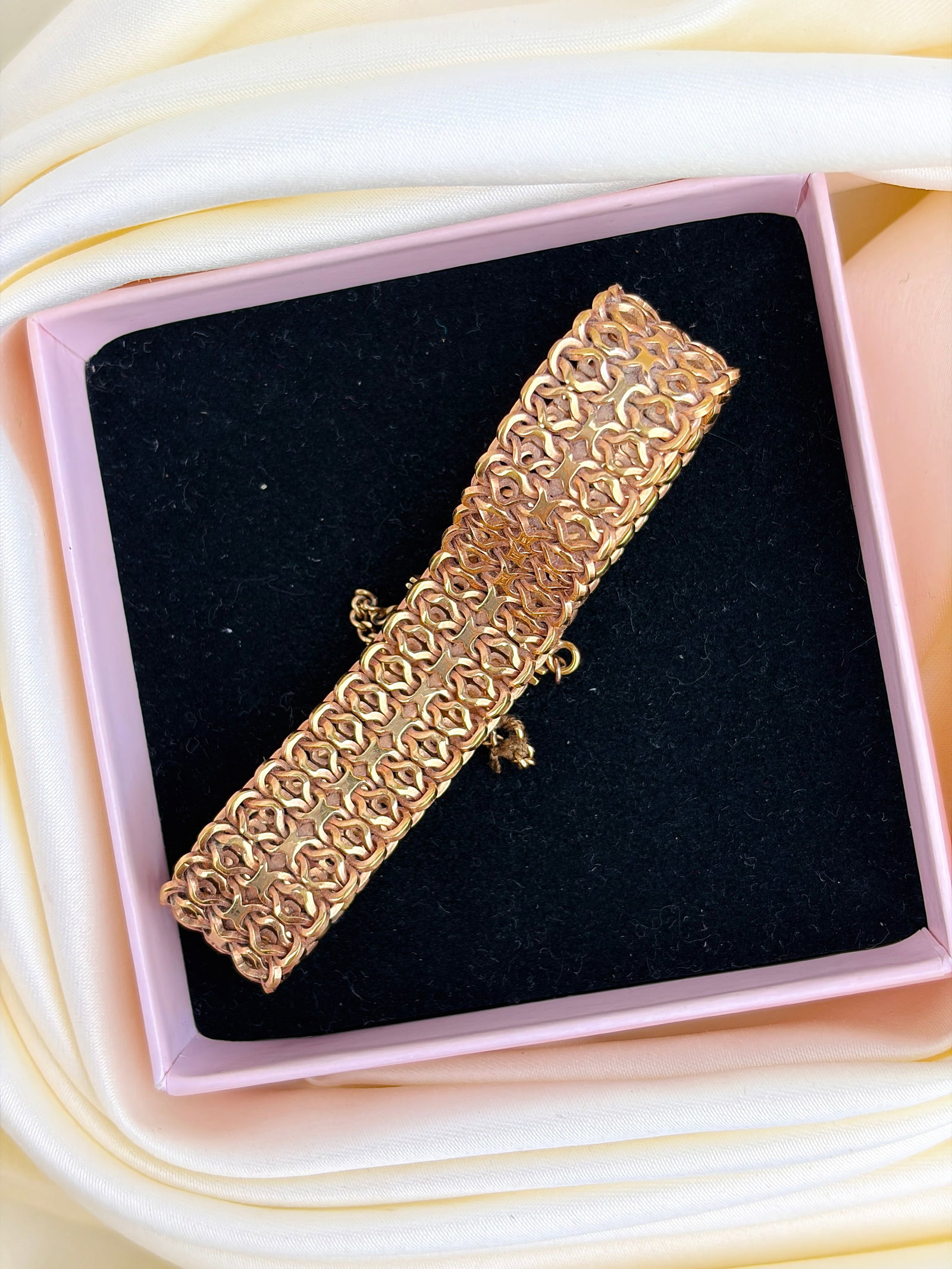 Antique Rolled Gold Chunky Unique Link Bracelet - 7
