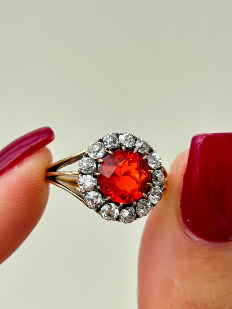 Outstanding 18ct Yellow Gold Fire Opal and Diamond Ring - 8