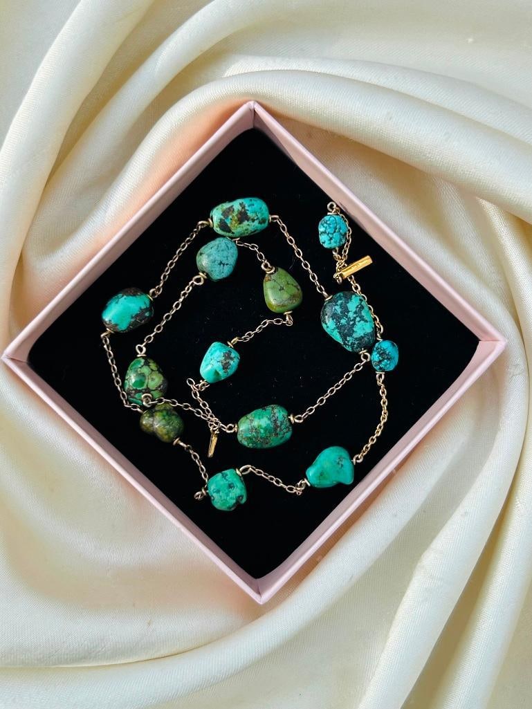 Vintage 9ct Gold Turquoise Necklace - 8