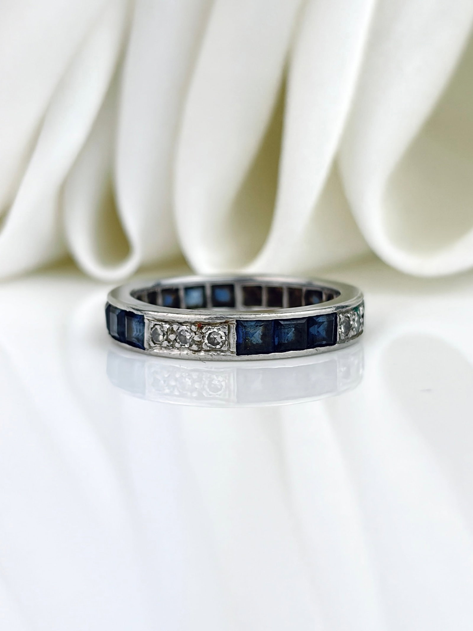 Art Deco Era Platinum Sapphire and Diamond Full Eternity Band Ring (1 of 10)