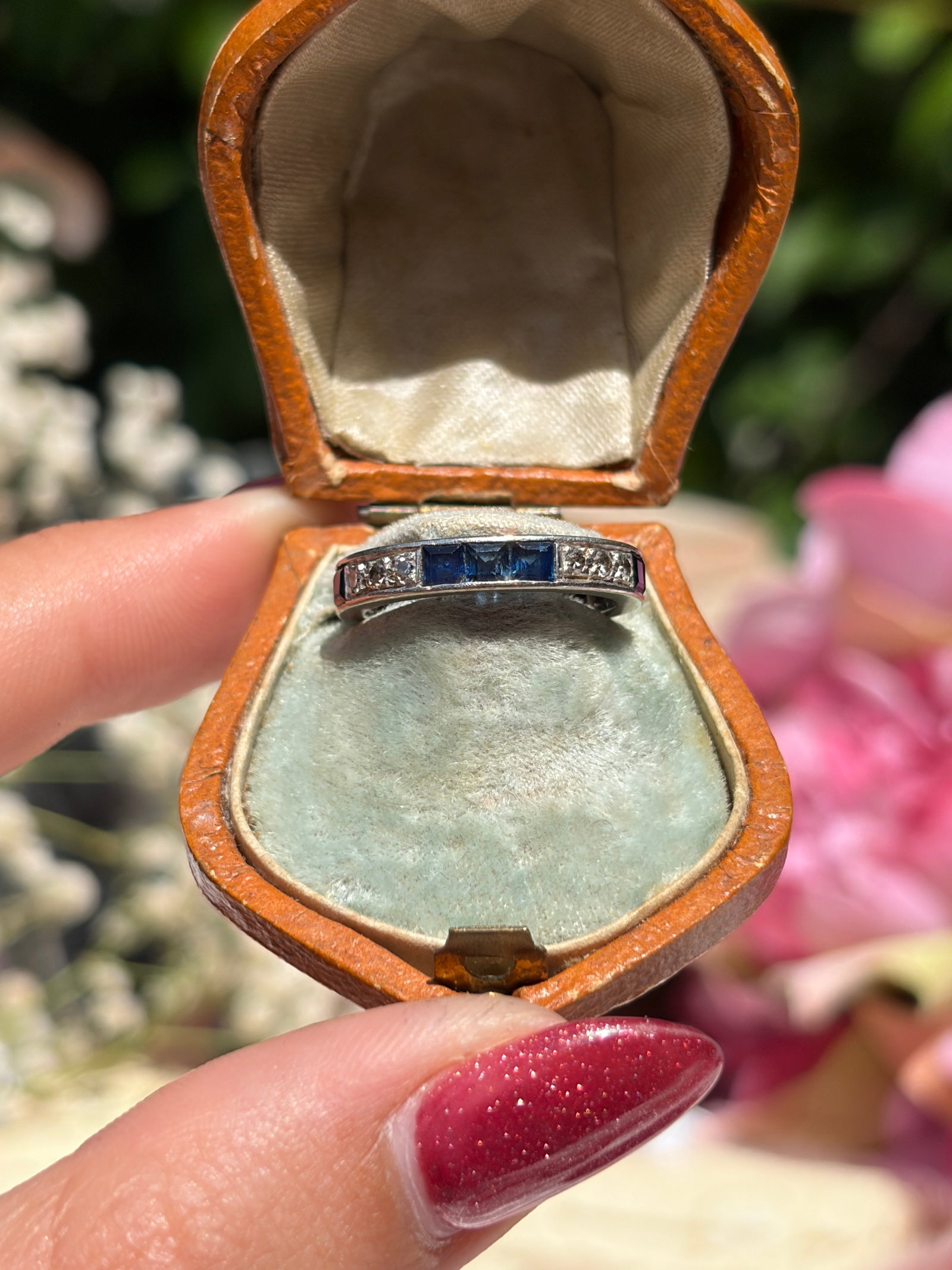 Art Deco Era Platinum Sapphire and Diamond Full Eternity Band Ring - 2
