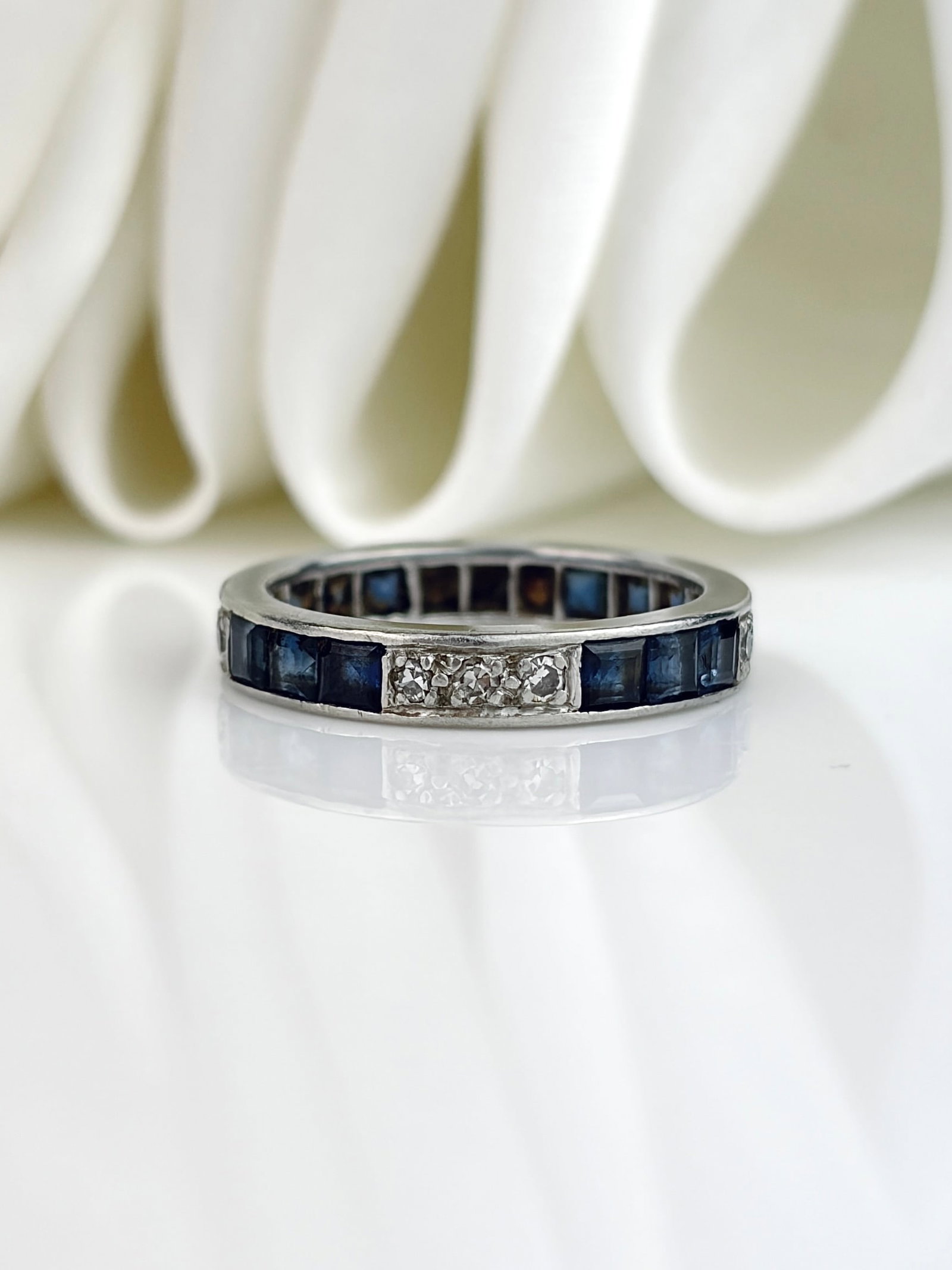 Art Deco Era Platinum Sapphire and Diamond Full Eternity Band Ring - 3