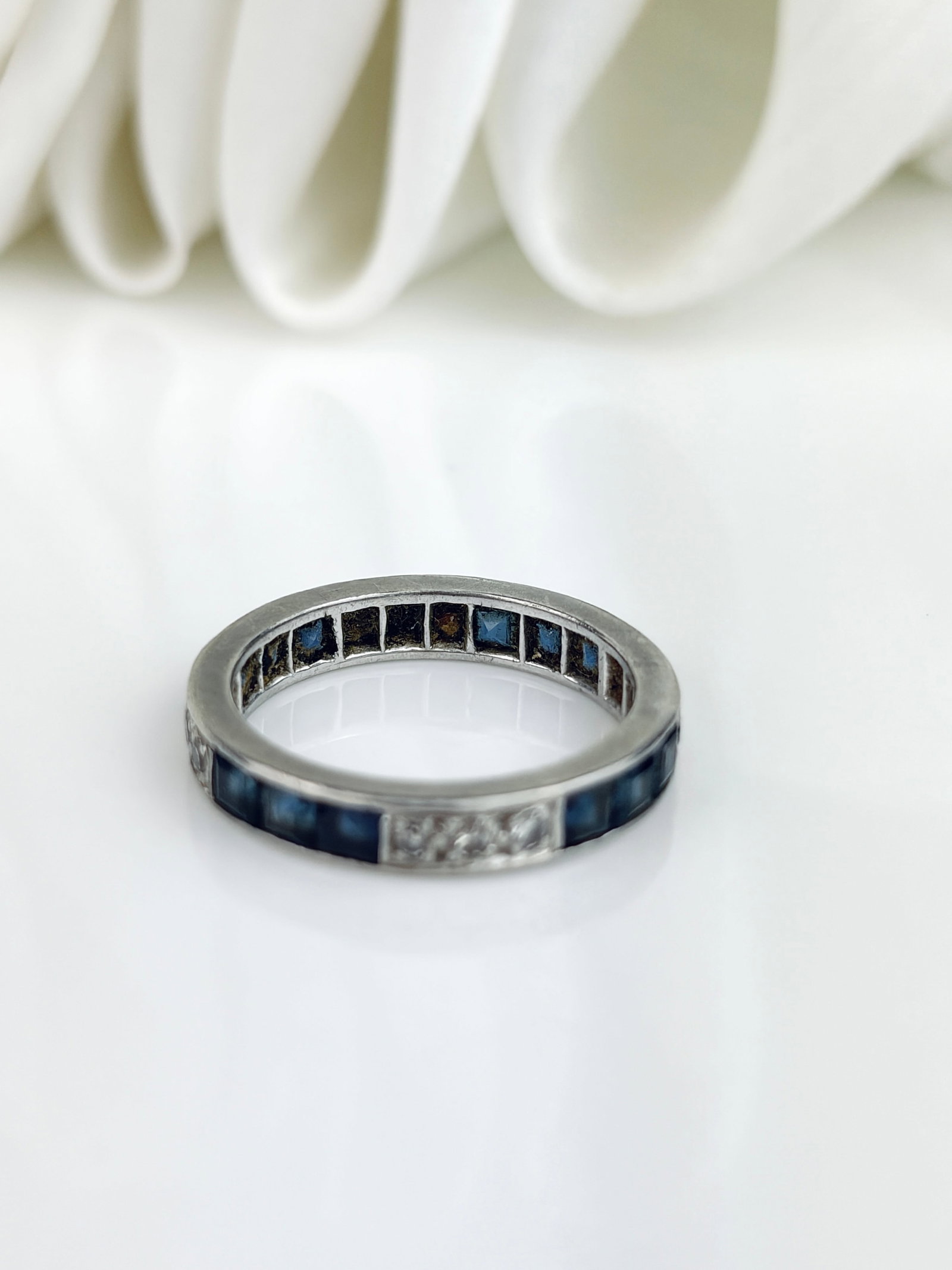 Art Deco Era Platinum Sapphire and Diamond Full Eternity Band Ring - 4