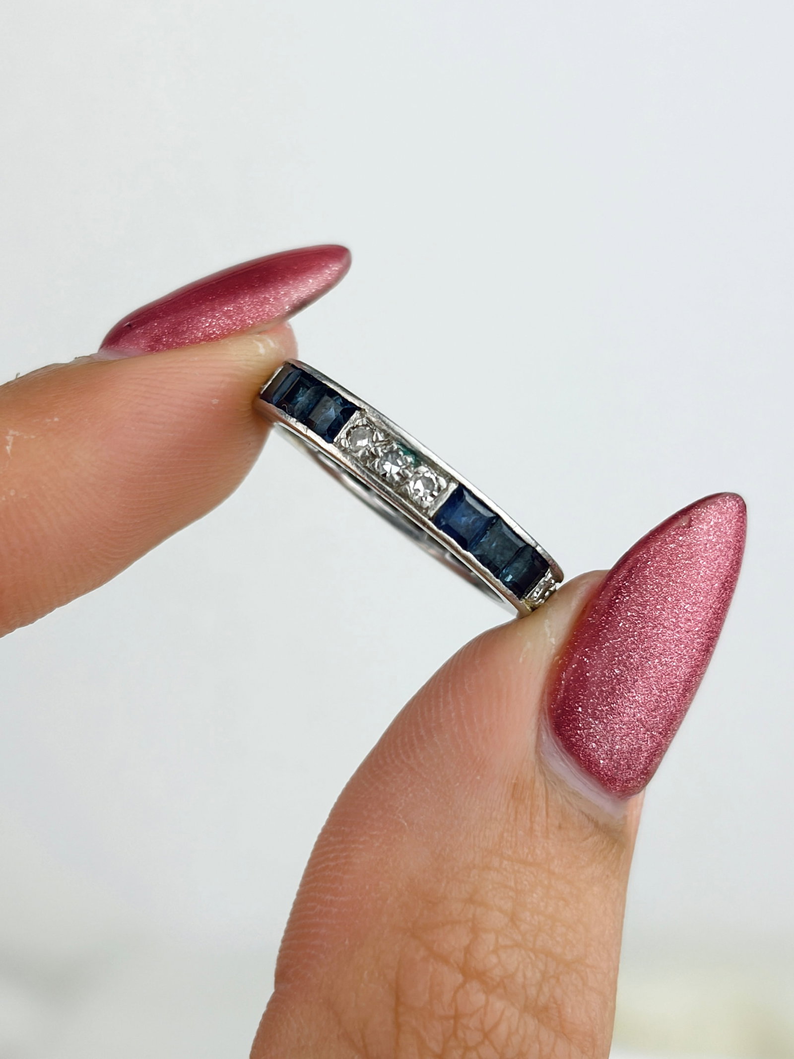 Art Deco Era Platinum Sapphire and Diamond Full Eternity Band Ring - 6