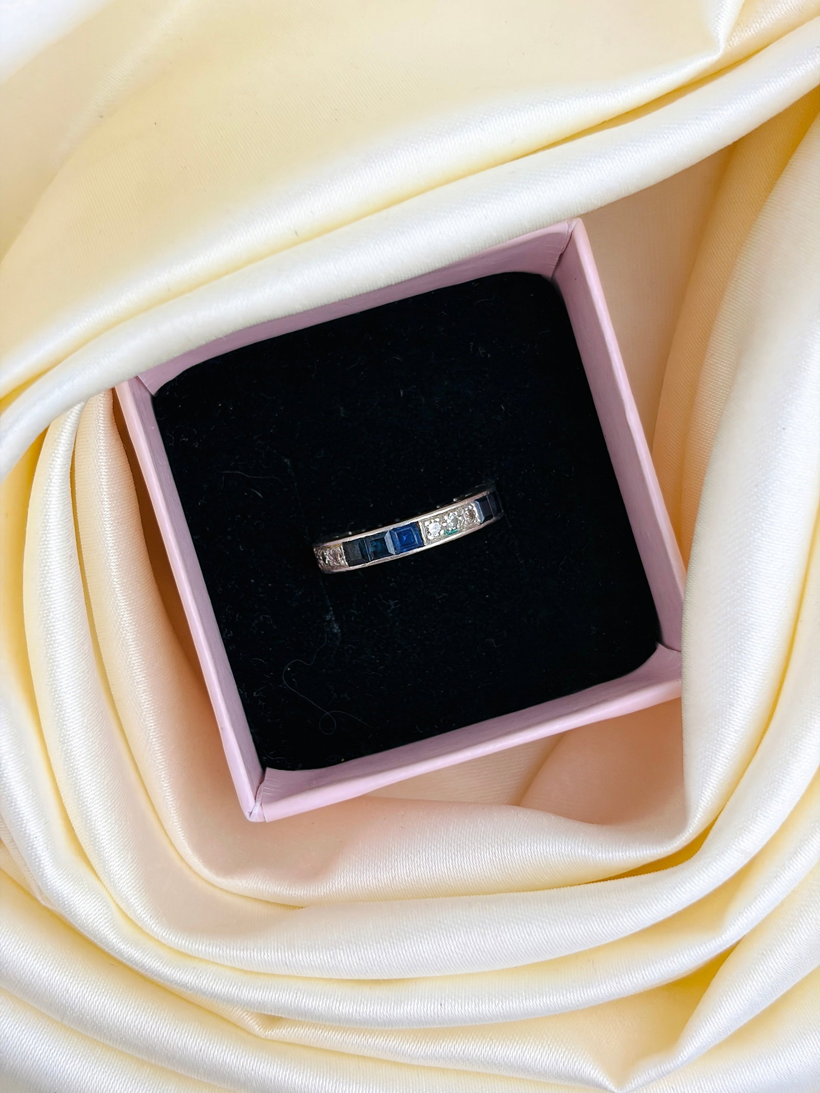 Art Deco Era Platinum Sapphire and Diamond Full Eternity Band Ring - 8