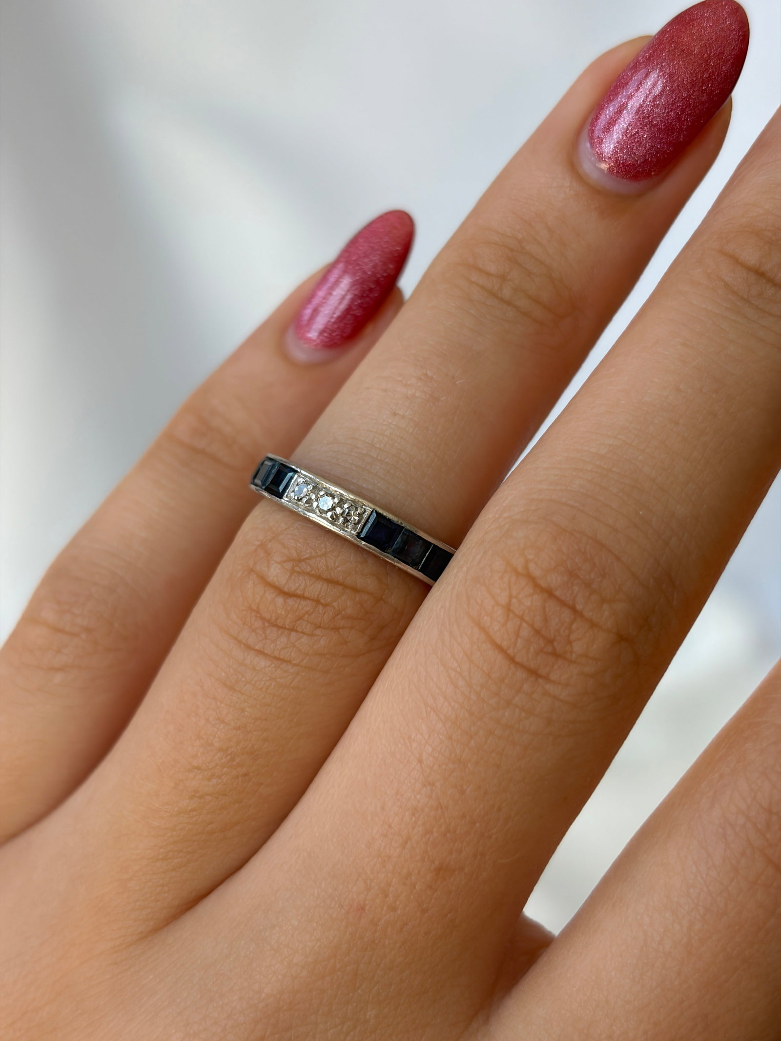 Art Deco Era Platinum Sapphire and Diamond Full Eternity Band Ring - 9