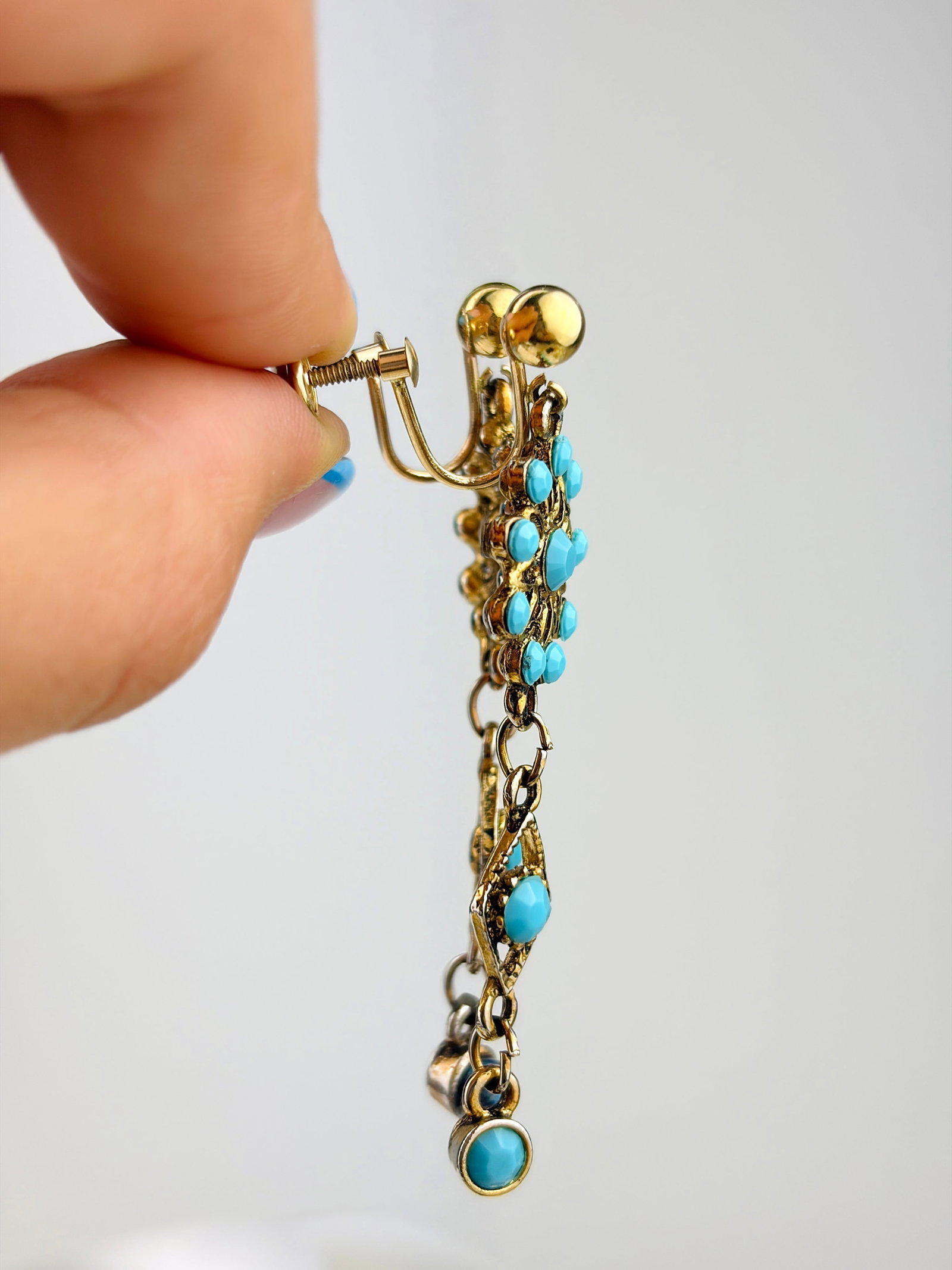 LOVELY TURQUOISE DROP EARRINGS GOLD SCREW BACKS - 2