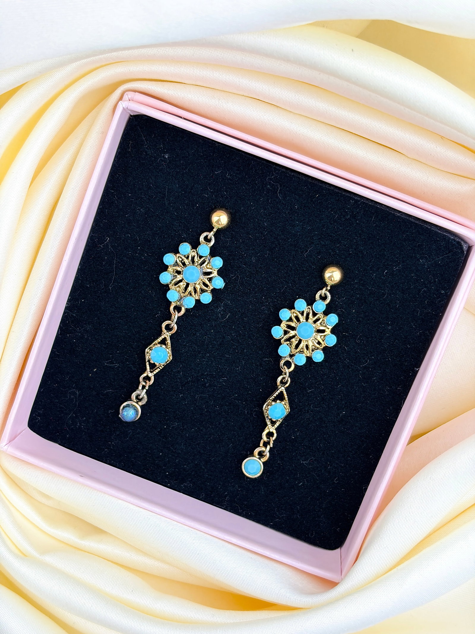 LOVELY TURQUOISE DROP EARRINGS GOLD SCREW BACKS - 6