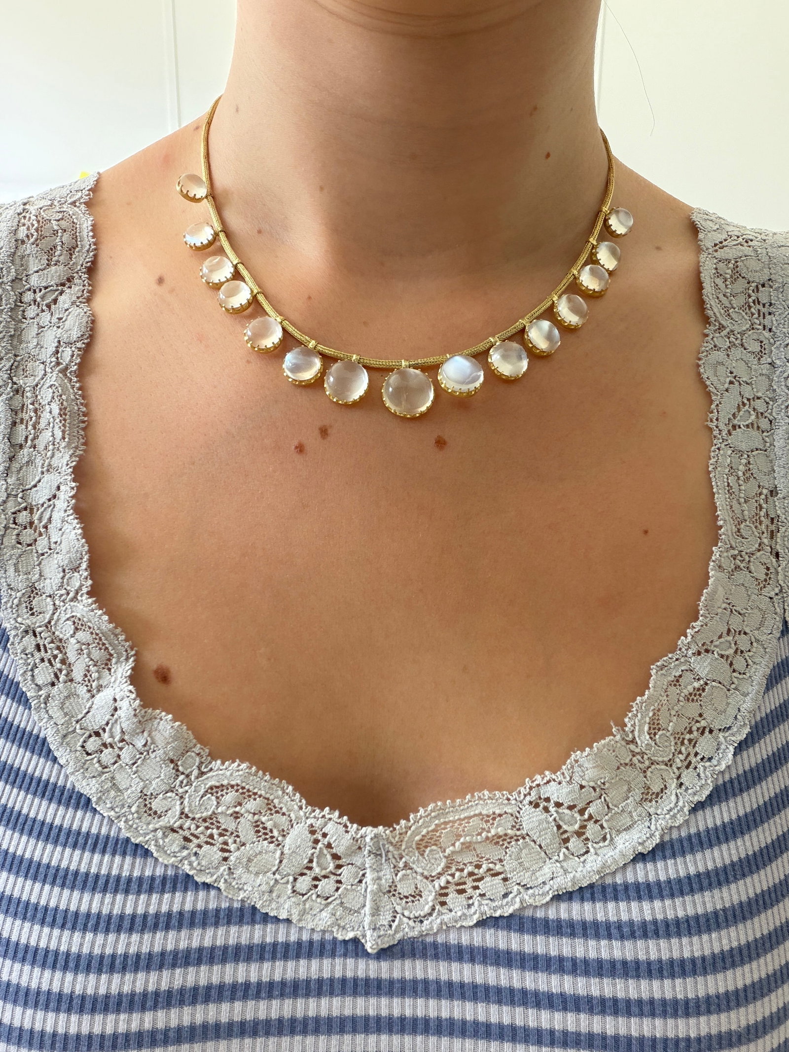 ANTIQUE SILVER GILD MOONSTONE NECKLACE - 5