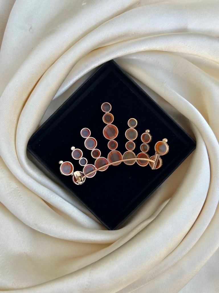 Large Victorian Era Agate Gold Tiara Brooch - 4