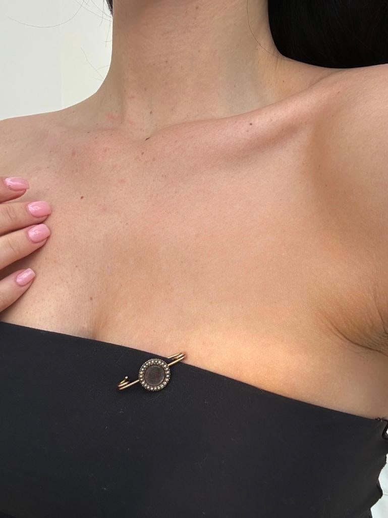 Antique Gold Pearl and Hair Mourning Brooch - 2