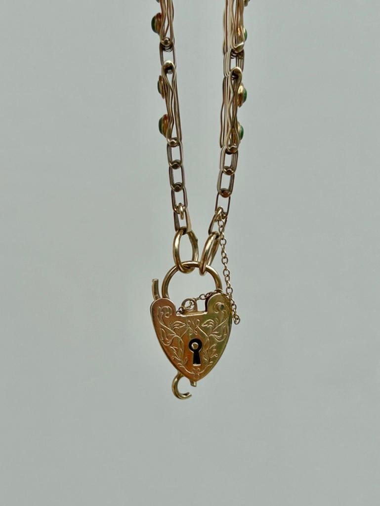 Wide Turquoise Set and Gold Gate Bracelet with Heart Padlock - 2
