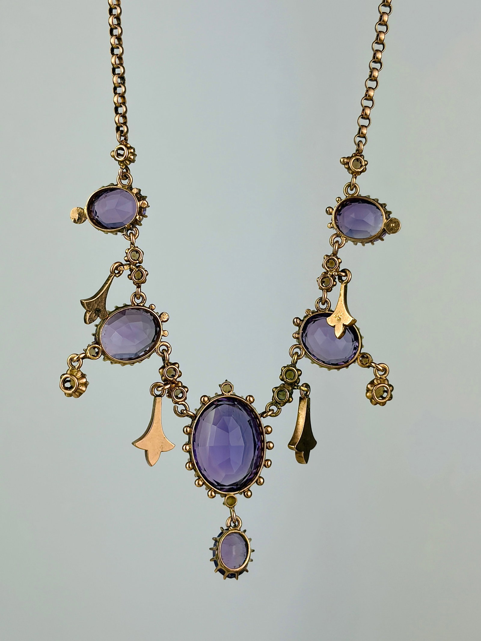 ANTIQUE 14CT YELLOW GOLD AMETHYST AND PEARL FRINGE NECKLACE - 3