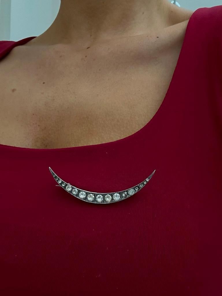 Antique Silver Paste Crescent Brooch - 2
