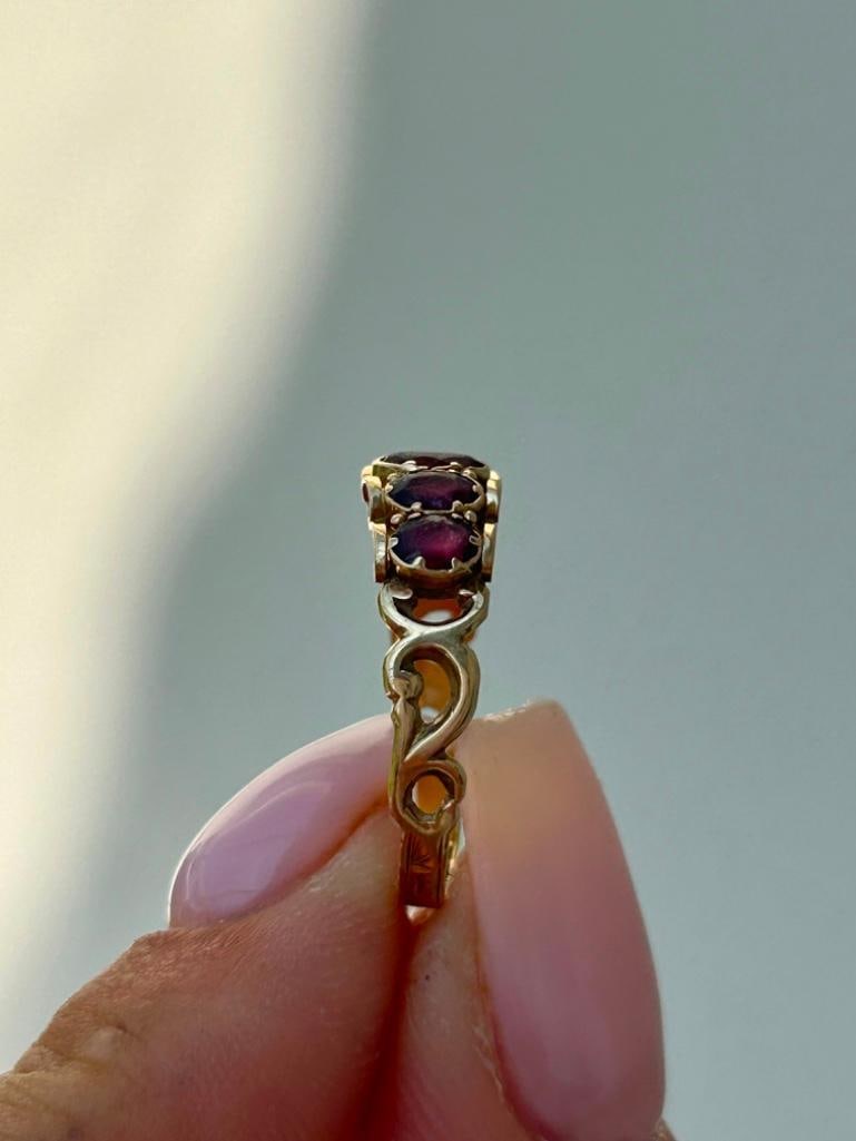 Antique Gold Garnet Half Hoop Ring - 2