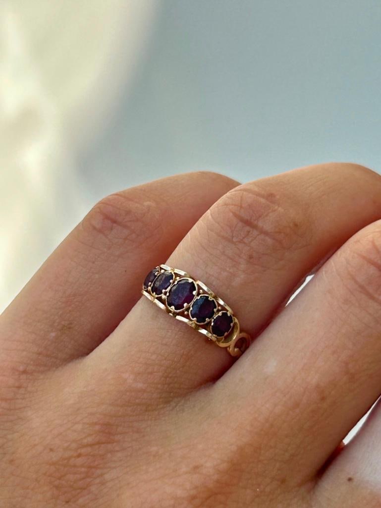 Antique Gold Garnet Half Hoop Ring - 3