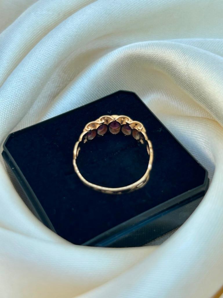 Antique Gold Garnet Half Hoop Ring - 4
