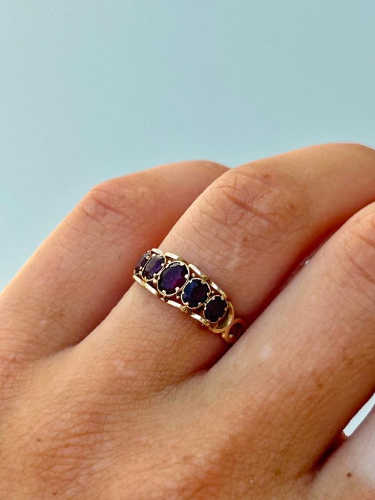 Antique Gold Garnet Half Hoop Ring - 6