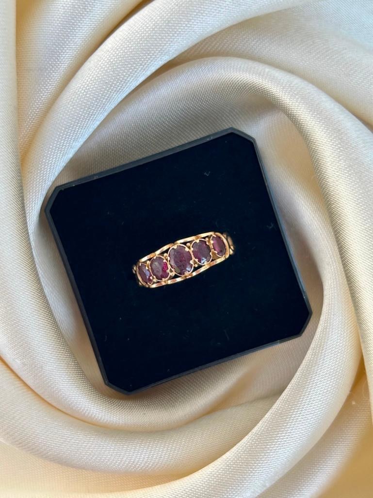 Antique Gold Garnet Half Hoop Ring - 7