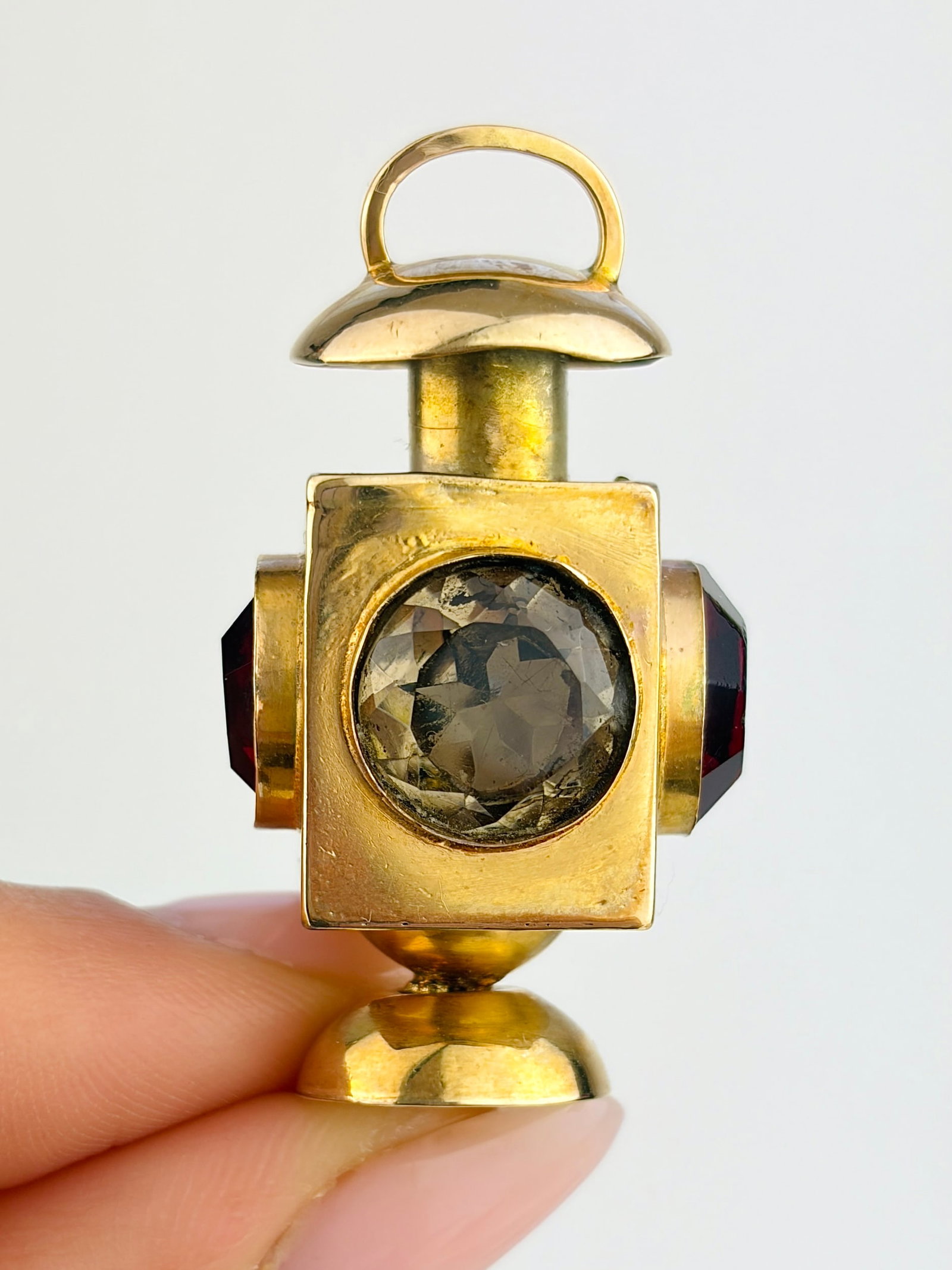 LARGE VINTAGE GOLD GEMSET MINERS LAMP PENDANT - 2