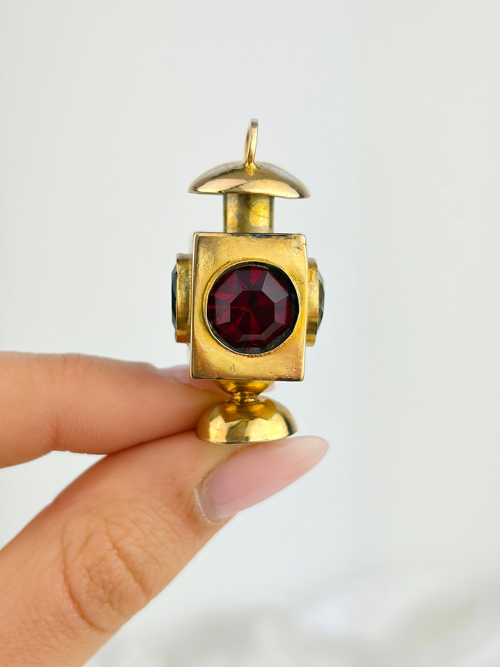 LARGE VINTAGE GOLD GEMSET MINERS LAMP PENDANT - 3