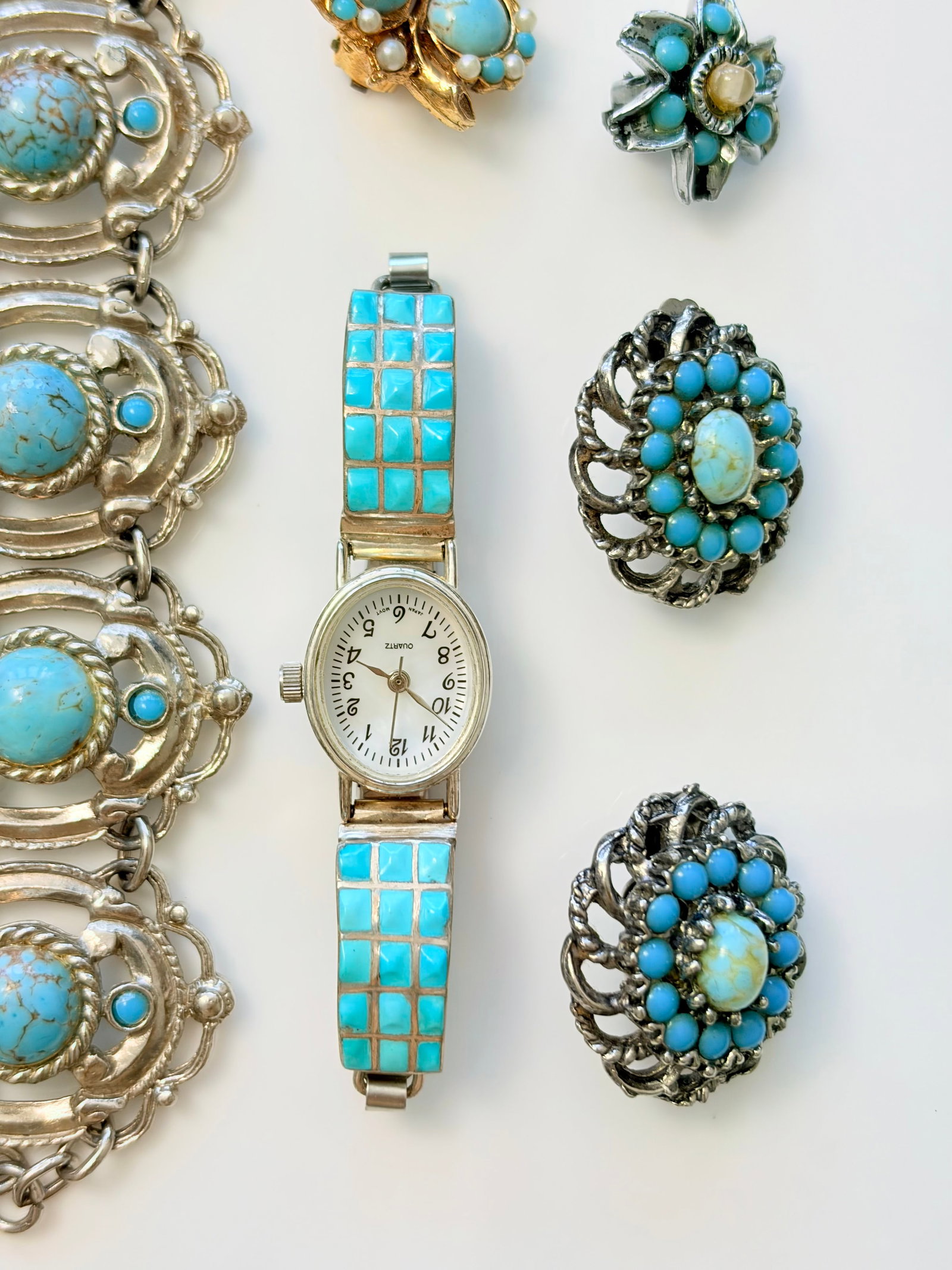 MIXED LOT- VINTAGE TURQUOISE BRACELET, EARRINGS ETC - 2