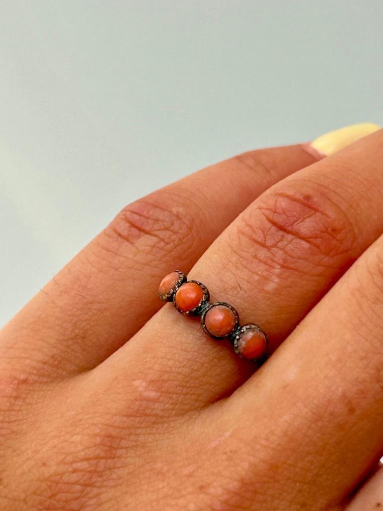 Antique Coral Half Hoop Ring in Gold - 2