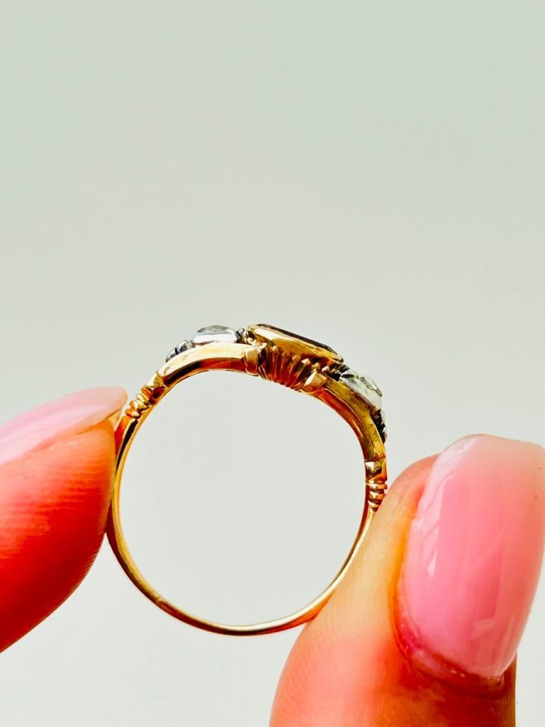 Georgian Era Flat Cut Garnet and Diamond Yellow Gold Ring - 4