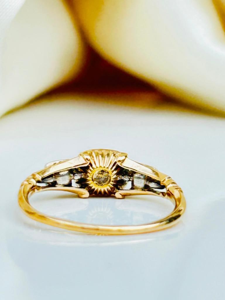 Georgian Era Flat Cut Garnet and Diamond Yellow Gold Ring - 7