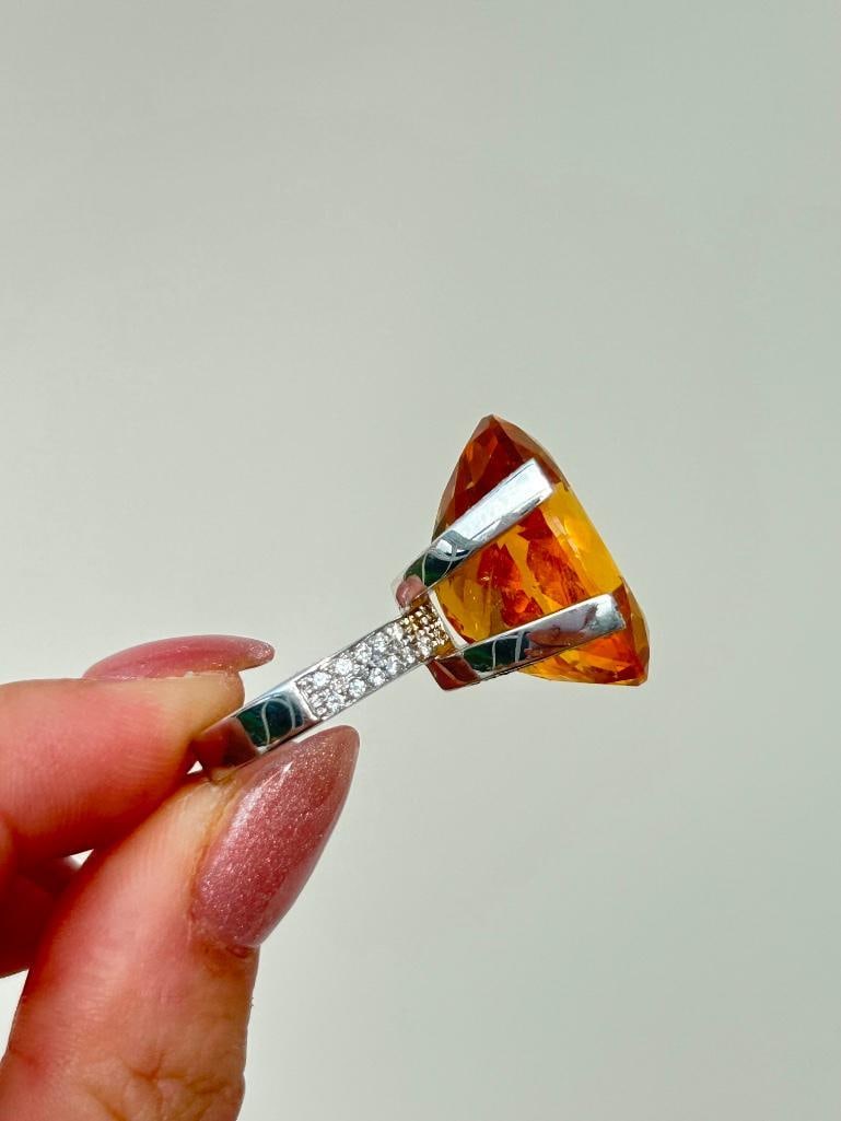 Huge 18ct White Gold Citrine and Diamond Encrusted Ring - 7