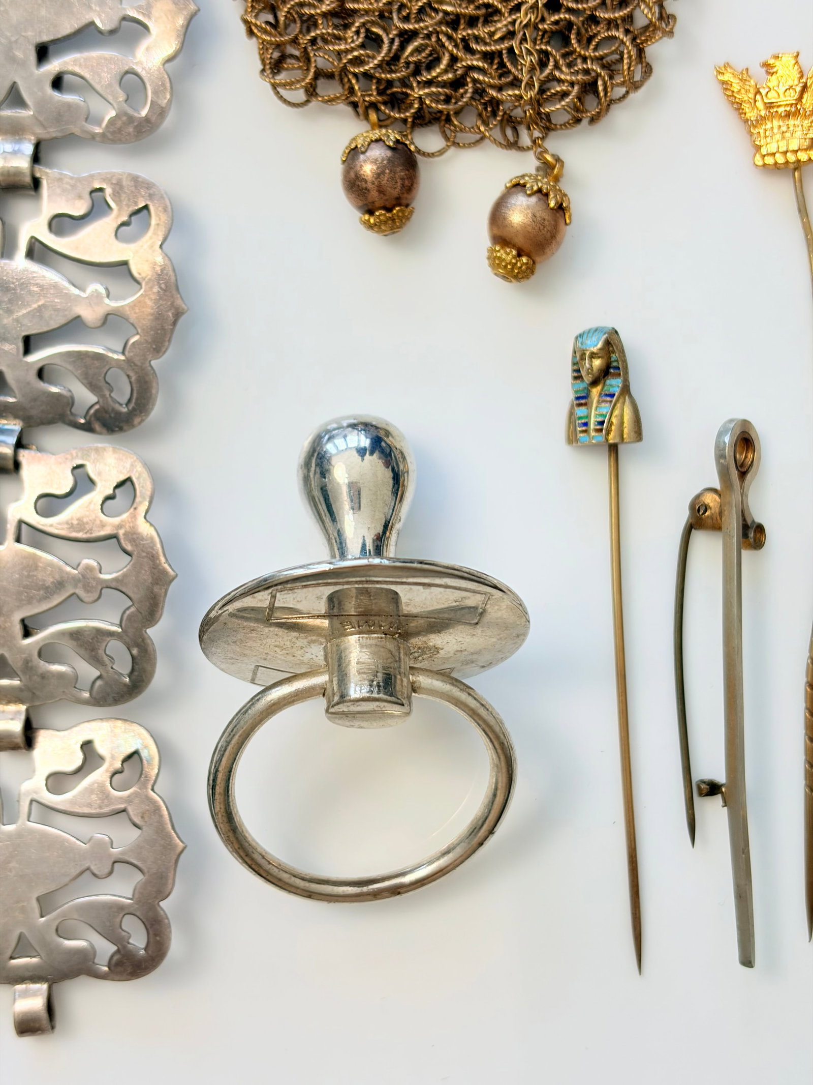 MIXED LOT - CHUNKY BRACELET, STICK PIN BROOCHES ETC - 2