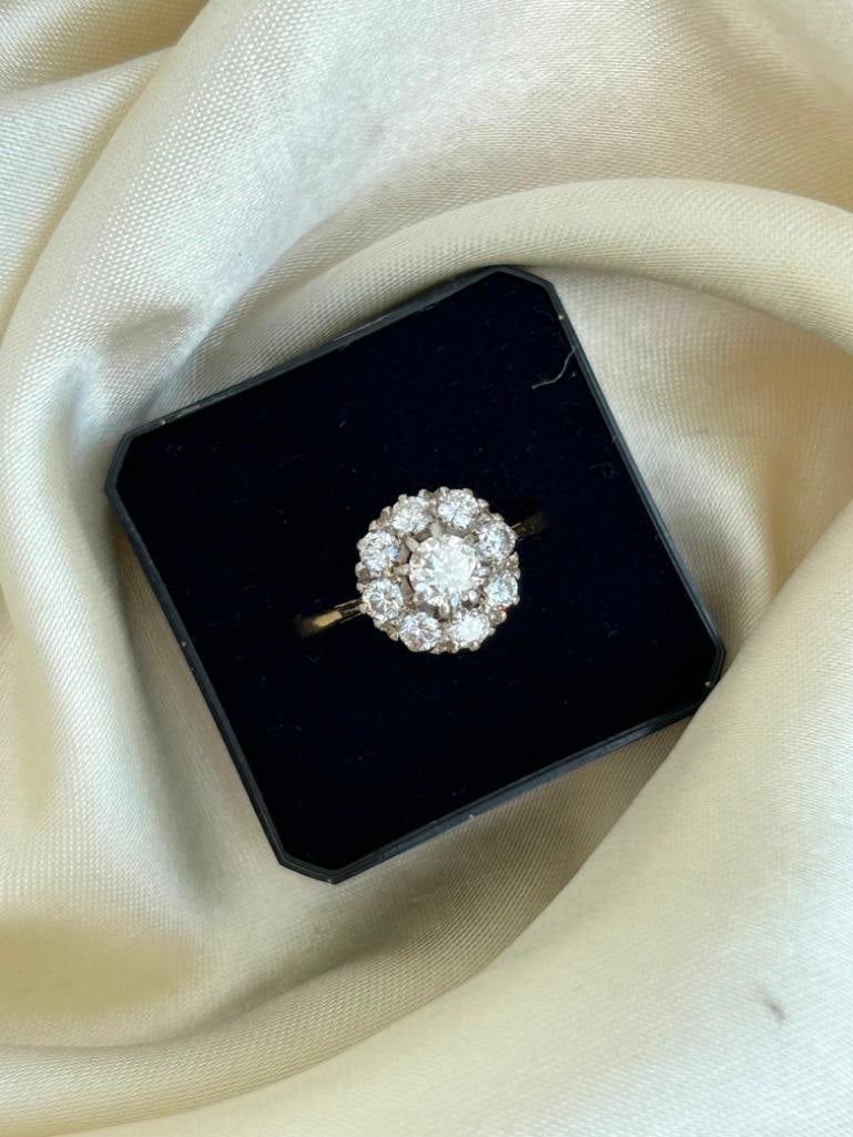 Chunky Antique 18ct Yellow Gold Diamond Cluster Ring - 5