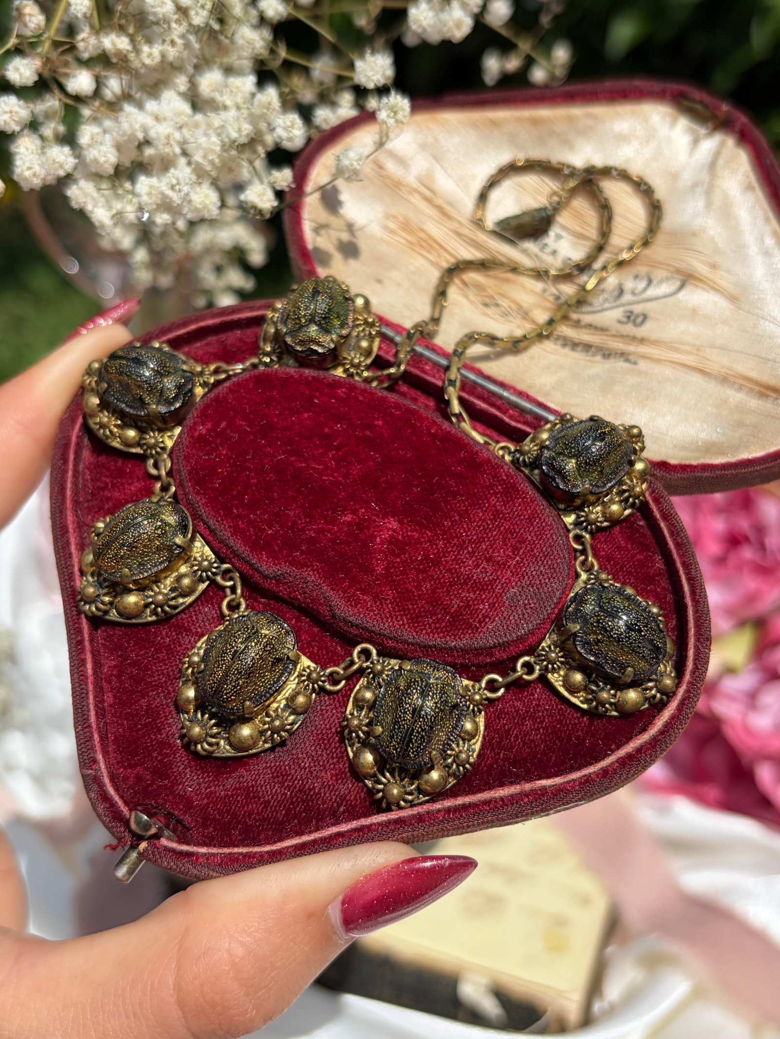 Antique Gilt Metal Egyptian Revival Scarab Necklace - 2