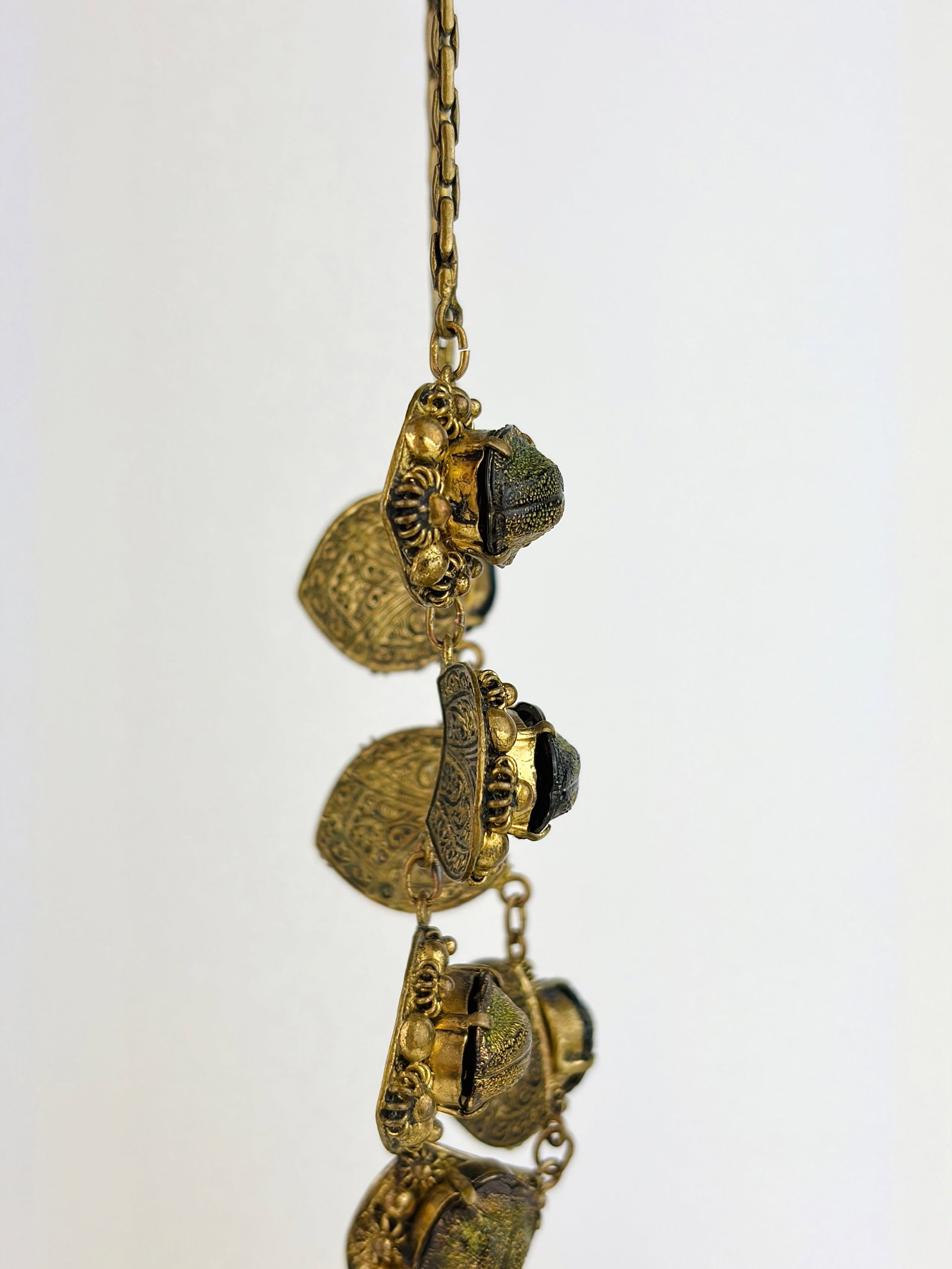 Antique Gilt Metal Egyptian Revival Scarab Necklace - 4
