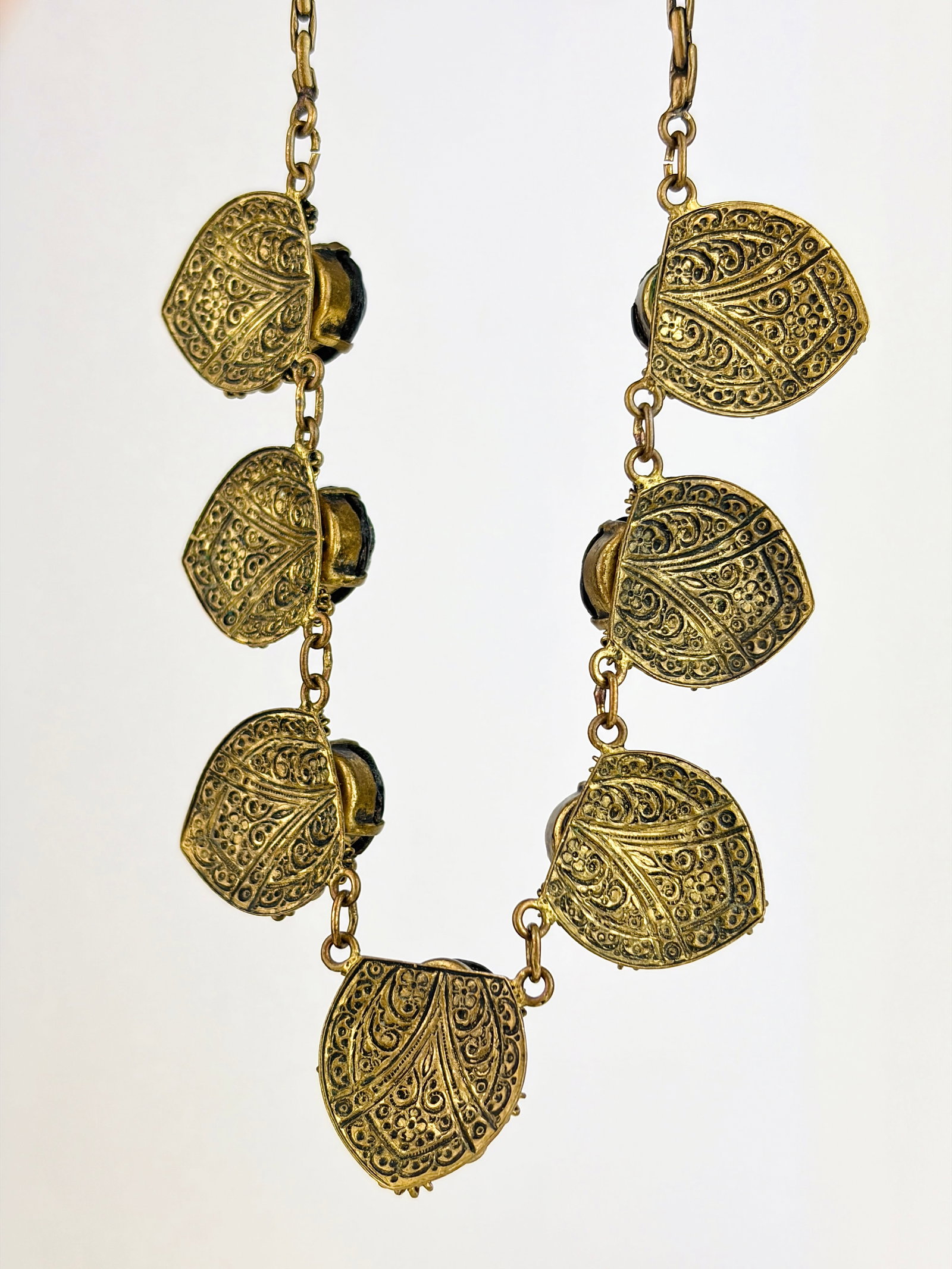 Antique Gilt Metal Egyptian Revival Scarab Necklace - 5