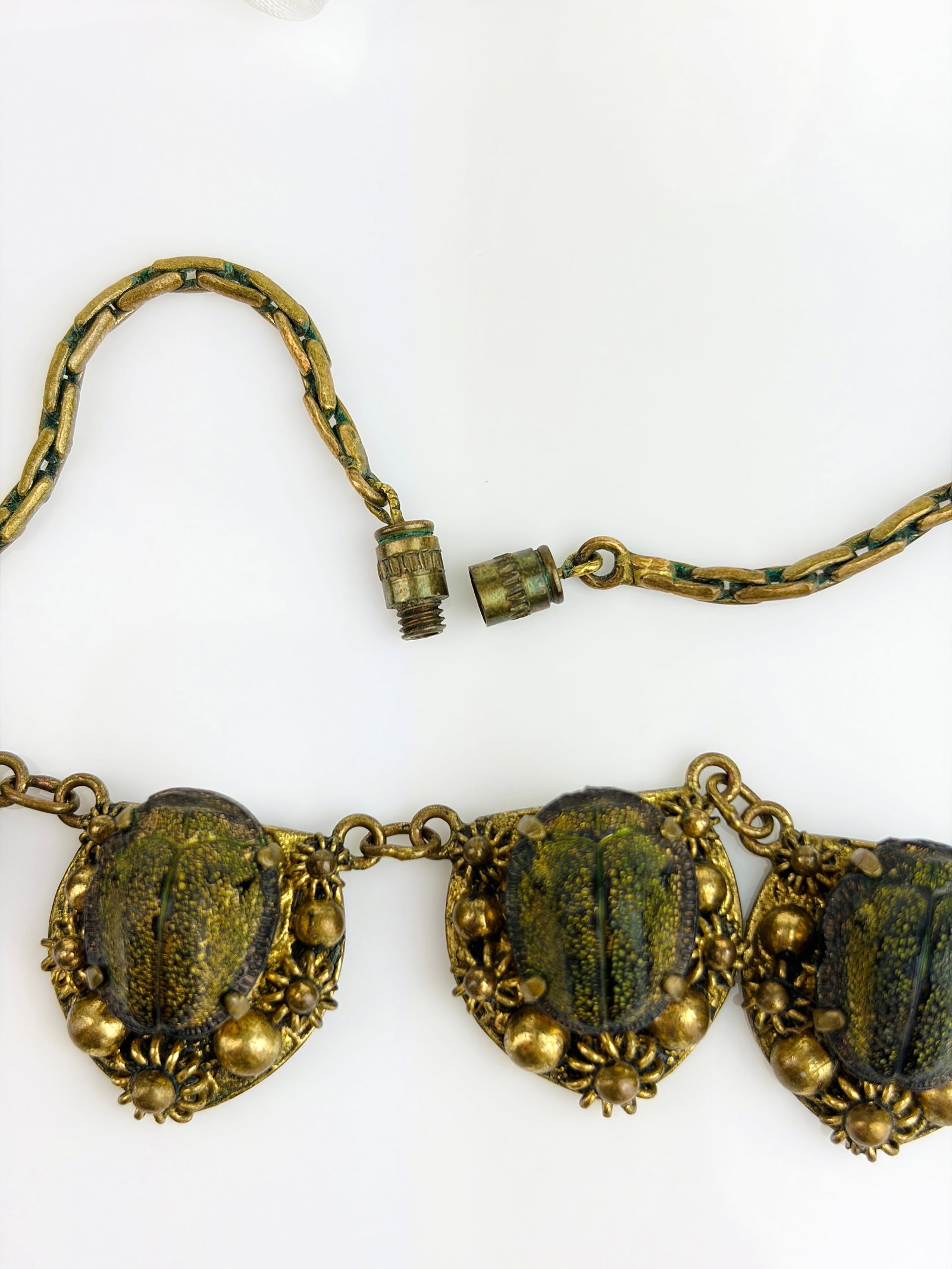 Antique Gilt Metal Egyptian Revival Scarab Necklace - 7