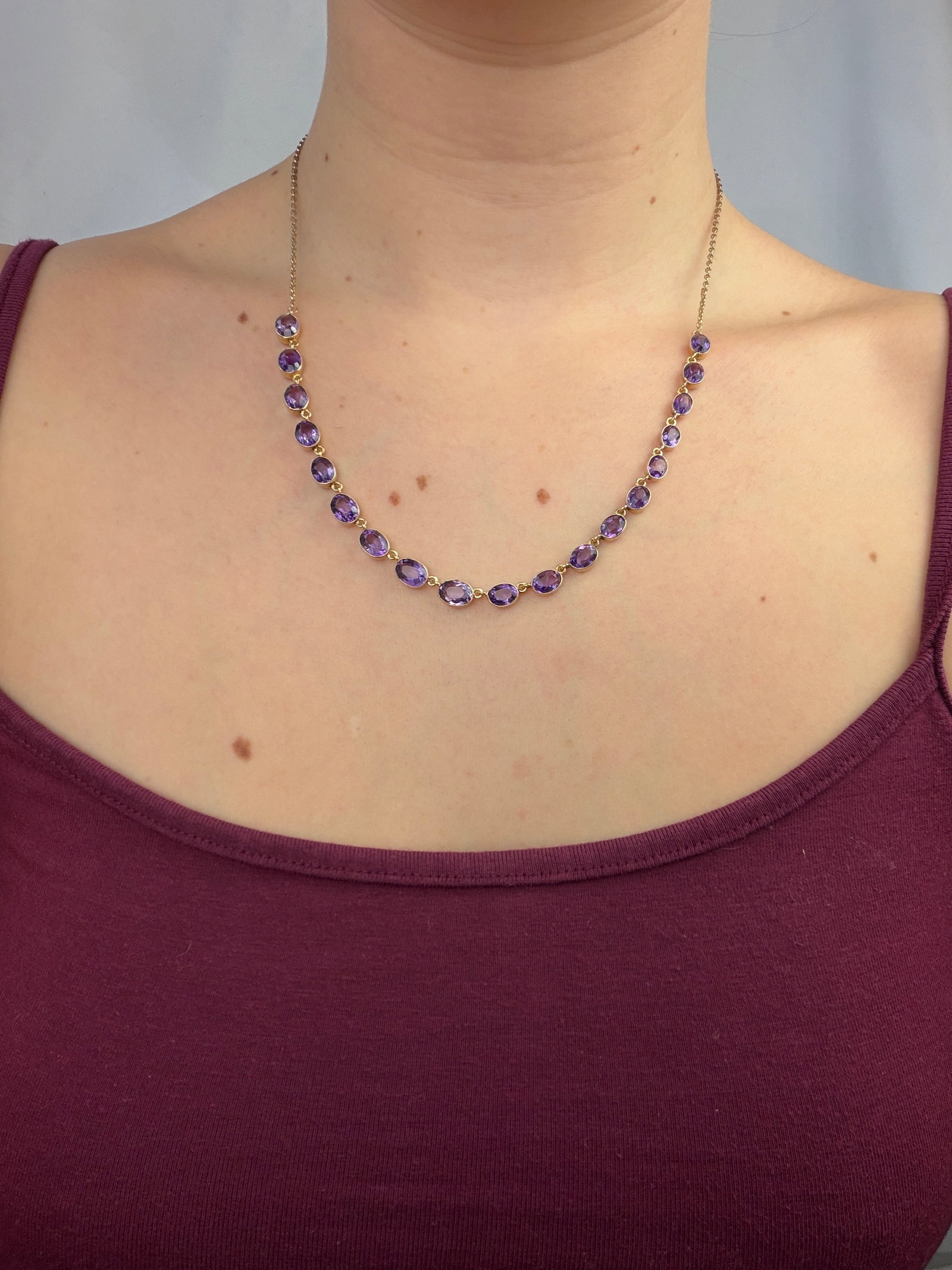 ANTIQUE AMETHYST 9CT YELLOW GOLD NECKLACE - 5
