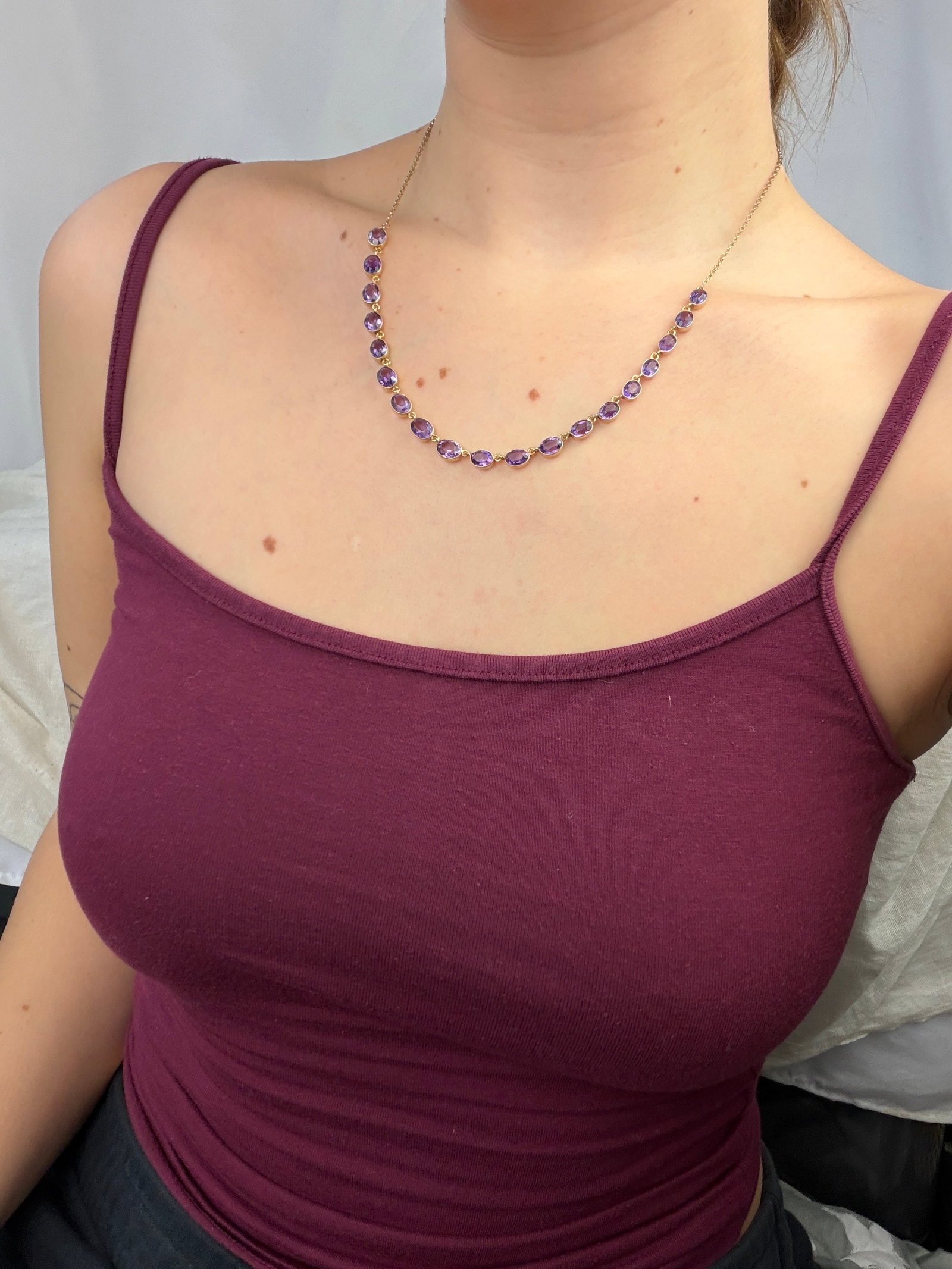 ANTIQUE AMETHYST 9CT YELLOW GOLD NECKLACE - 6