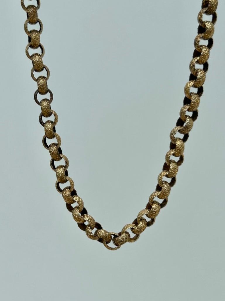 Georgian Textured Gold Barrel Clasp Necklace - 5