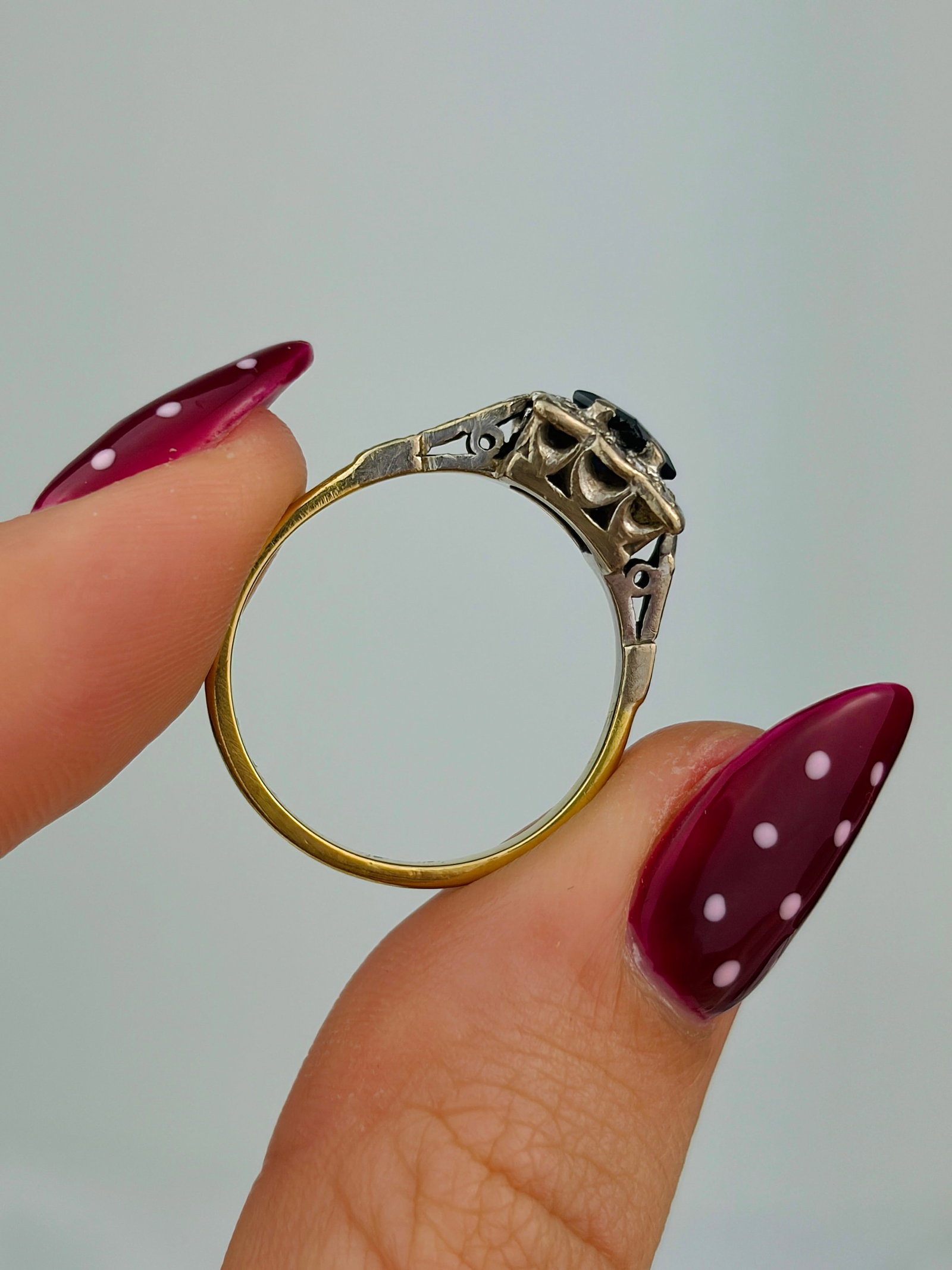 vintage 18ct yellow gold sapphire and diamond square ring - 6